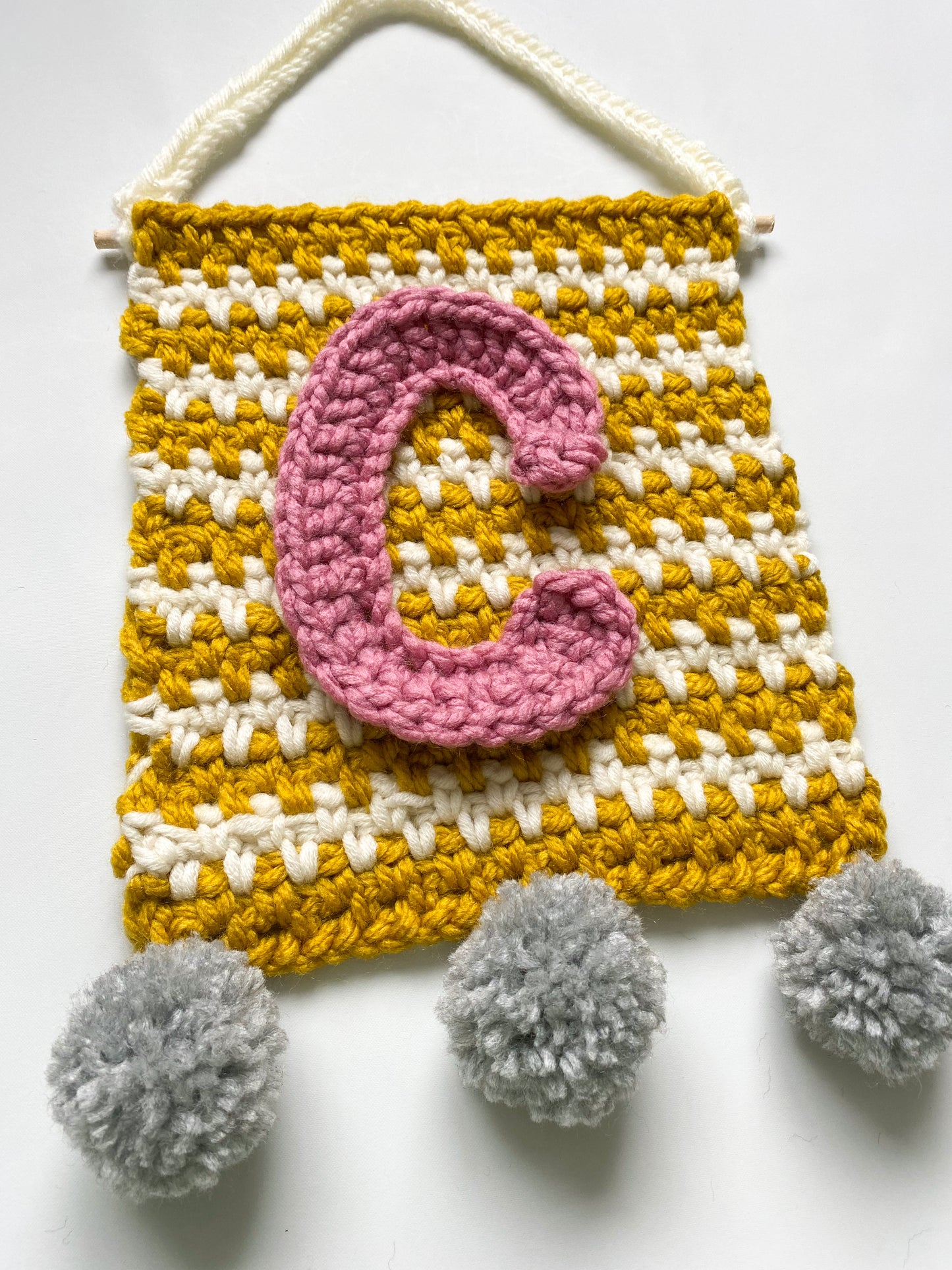 Mustard and Ecru Stripe Crochet Banner