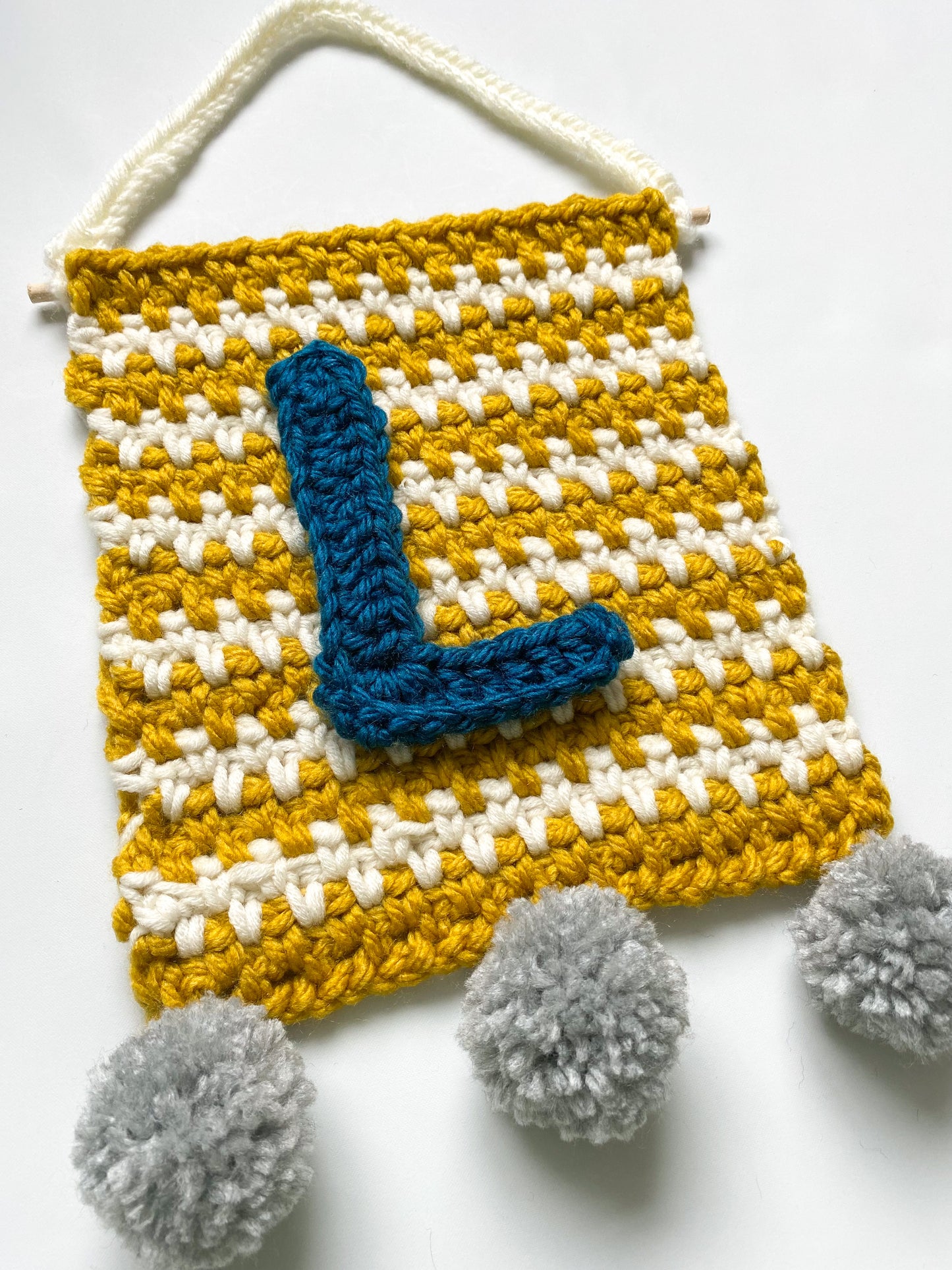 Mustard and Ecru Stripe Crochet Banner