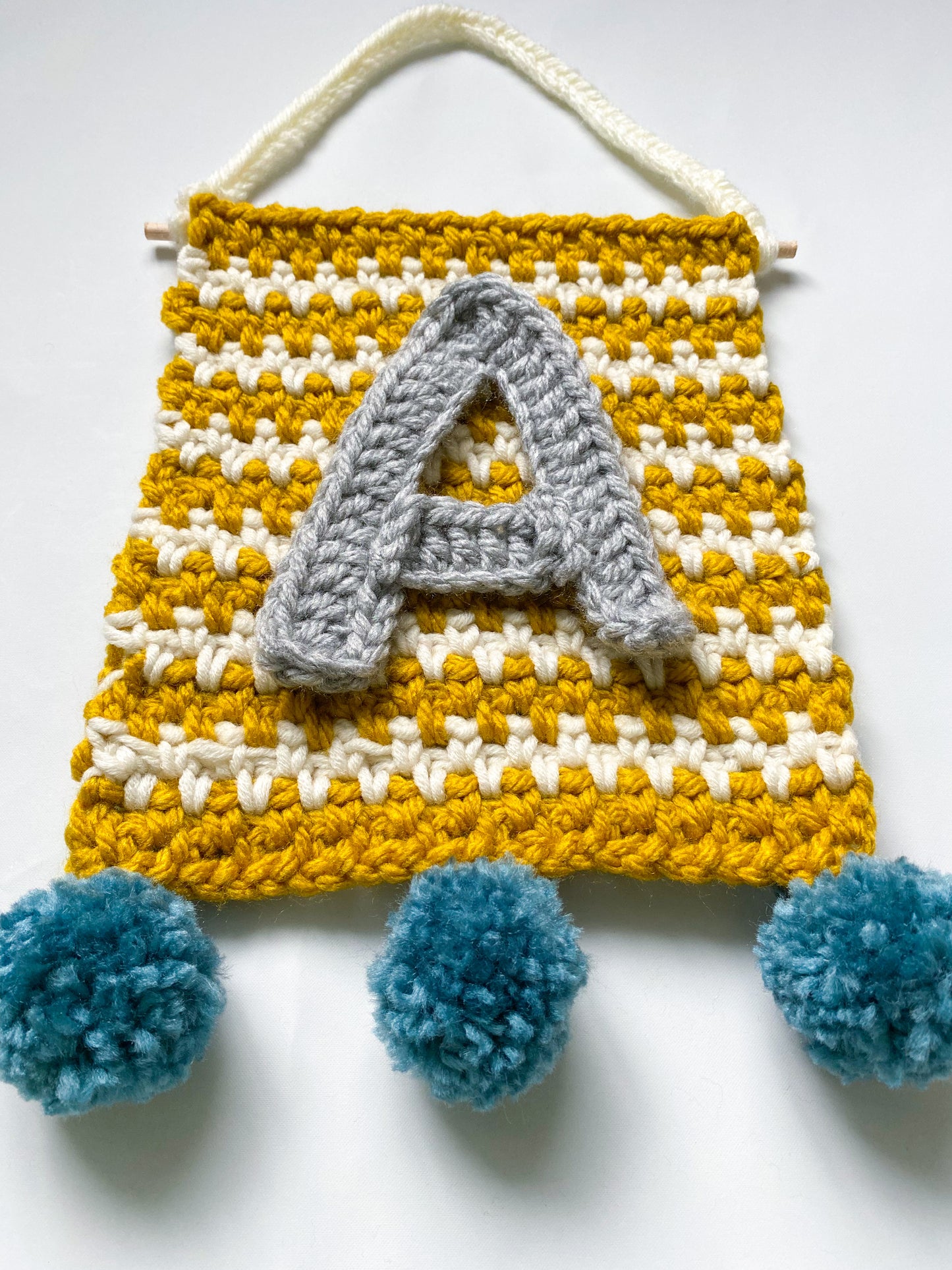 Mustard and Ecru Stripe Crochet Banner