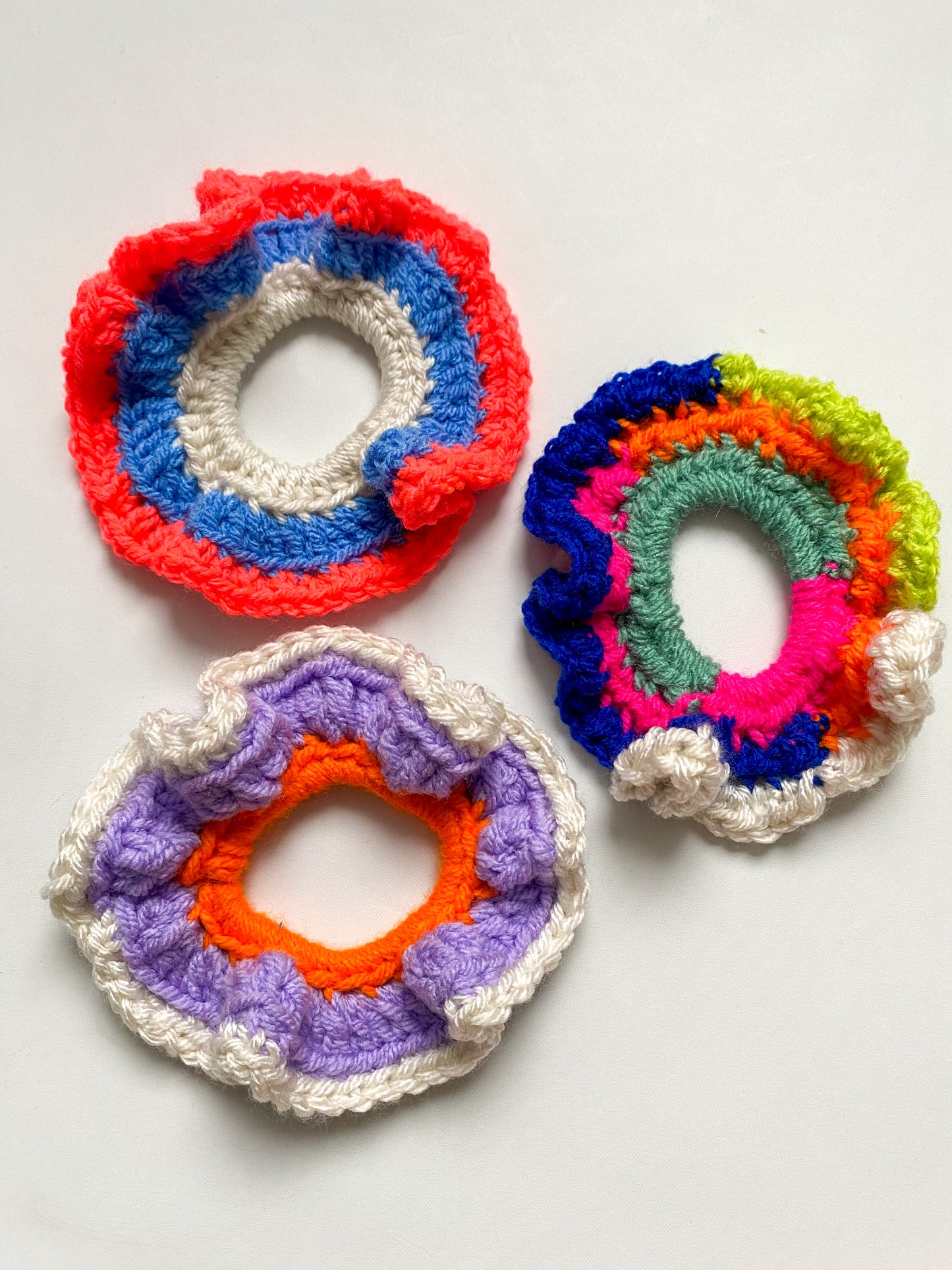 Oversized crochet scrap yarn Scrunchies