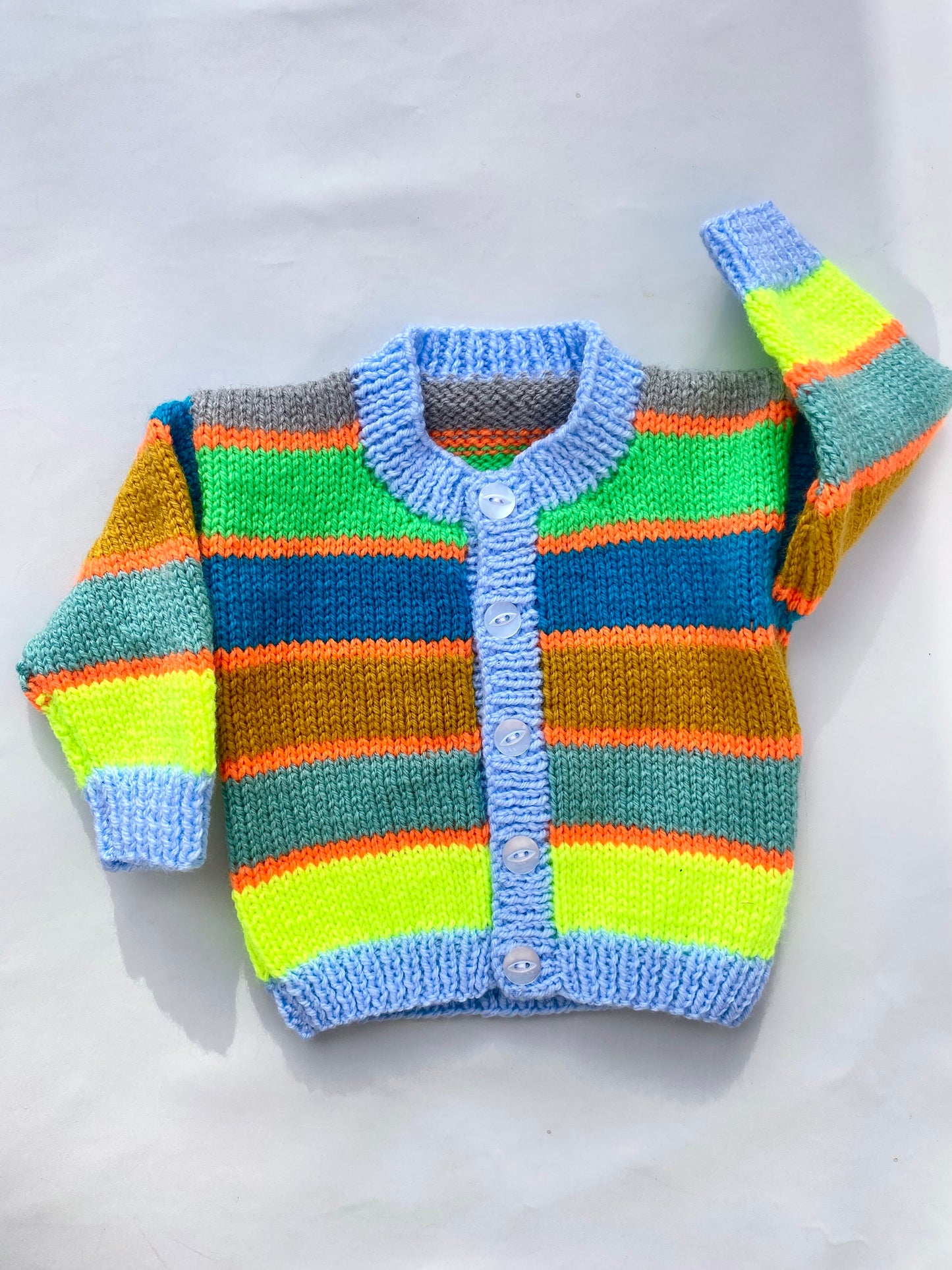 Blue and neon pop striped cardigan (3-6 months)
