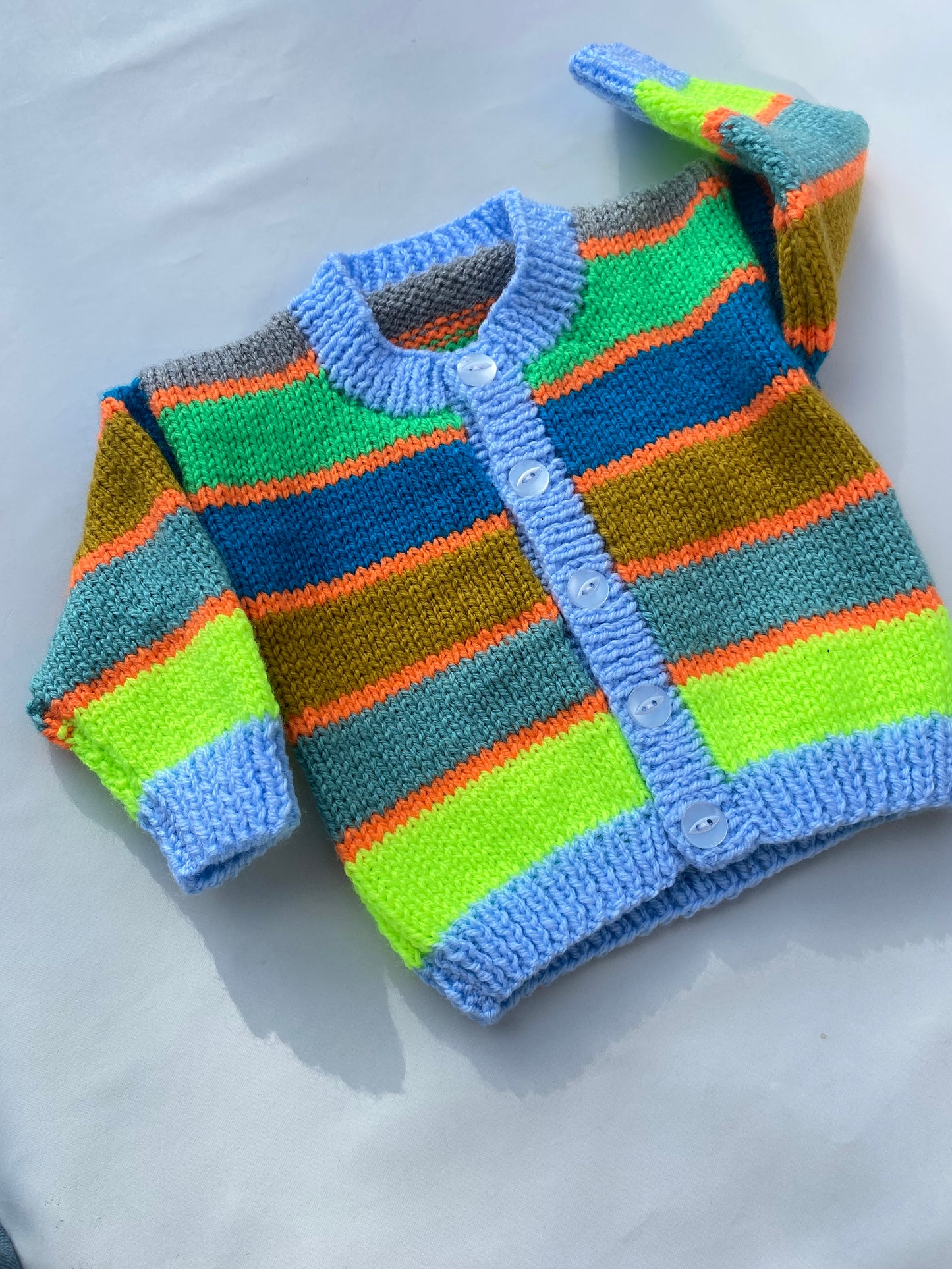 Blue and neon pop striped cardigan (3-6 months)