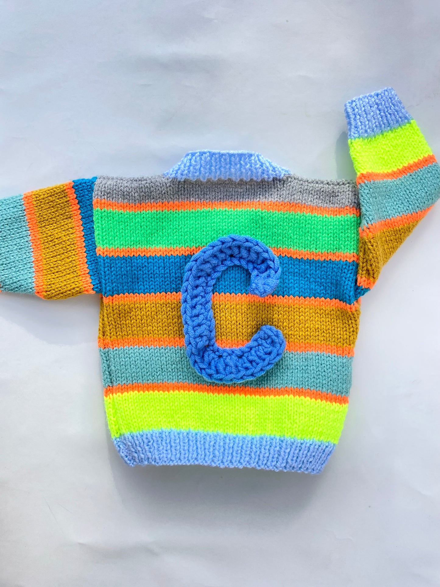 Blue and neon pop striped cardigan (3-6 months)