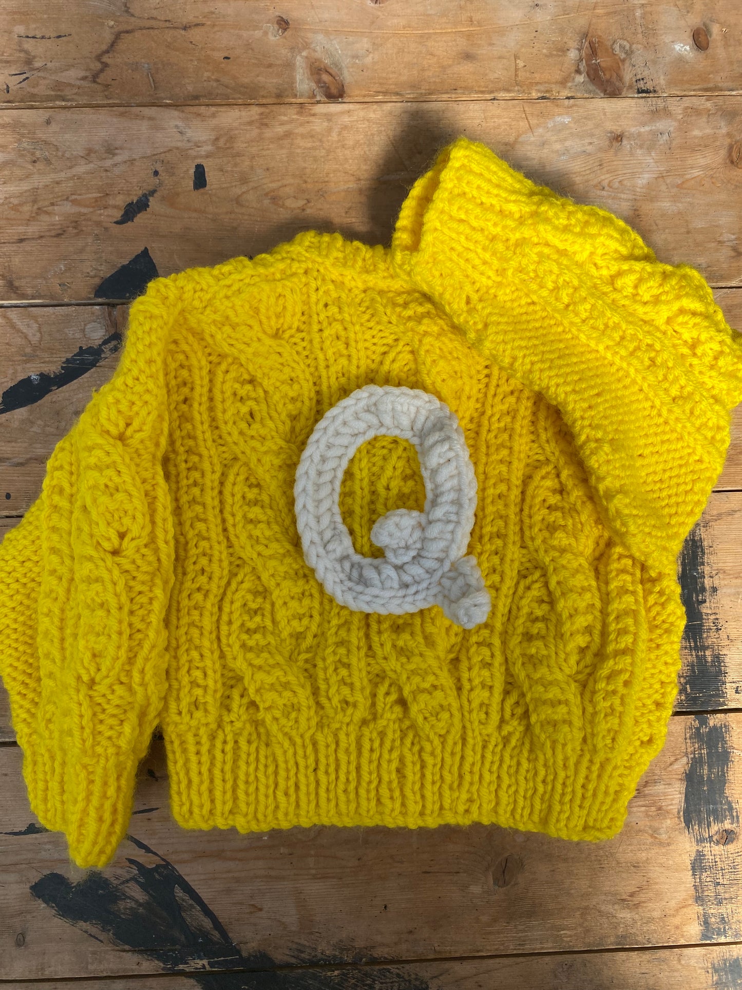 Yellow chunky cable cardigan (12-18 months)