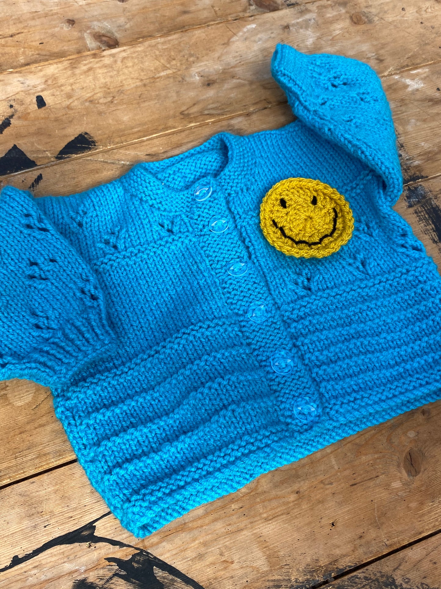 Bright blue patchwork stitch cardigan (3-6 months)