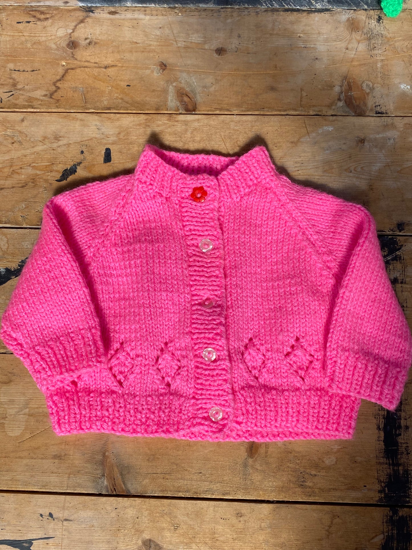 Neon pink pointelle stitch cardigan (3-6 months)