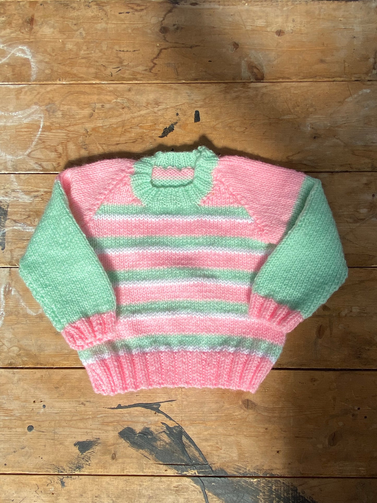 Pastel pink, green and white stripe jumper (3-6 months)