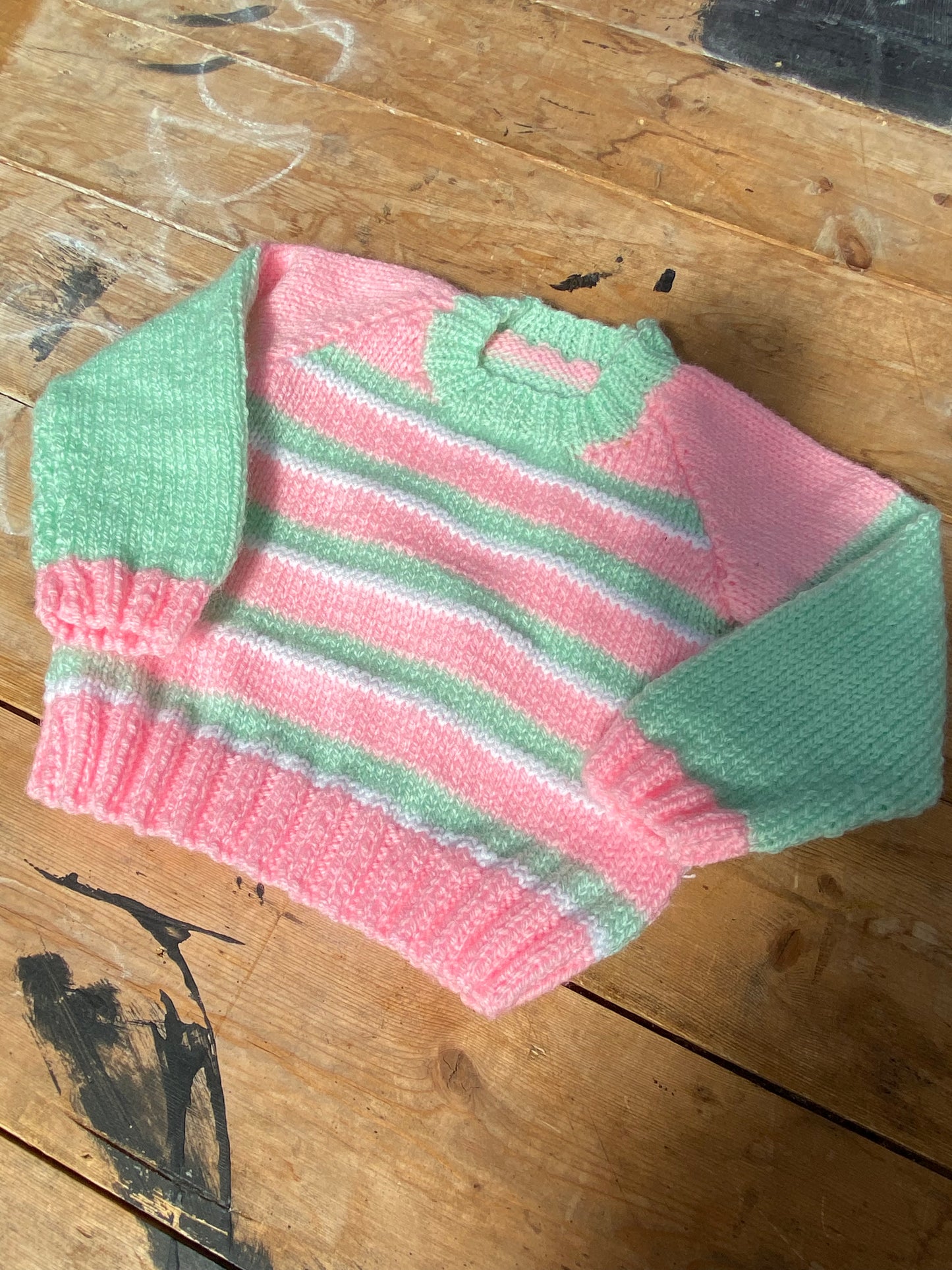 Pastel pink, green and white stripe jumper (3-6 months)