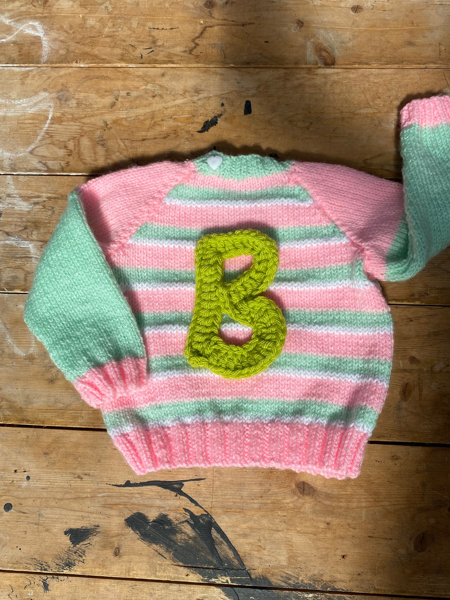 Pastel pink, green and white stripe jumper (3-6 months)