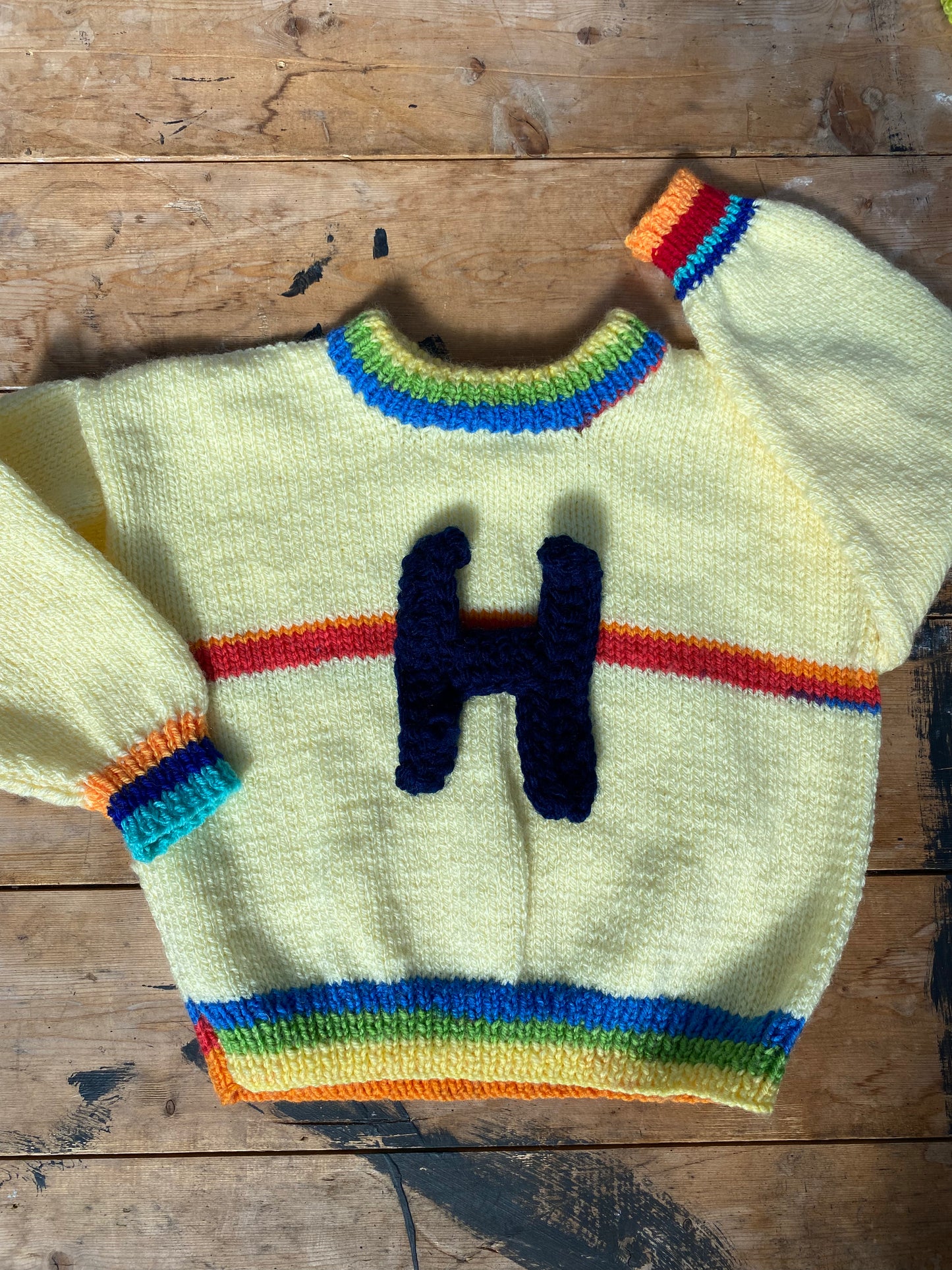 Soft yellow rainbow stripe jumper (18-24 months)