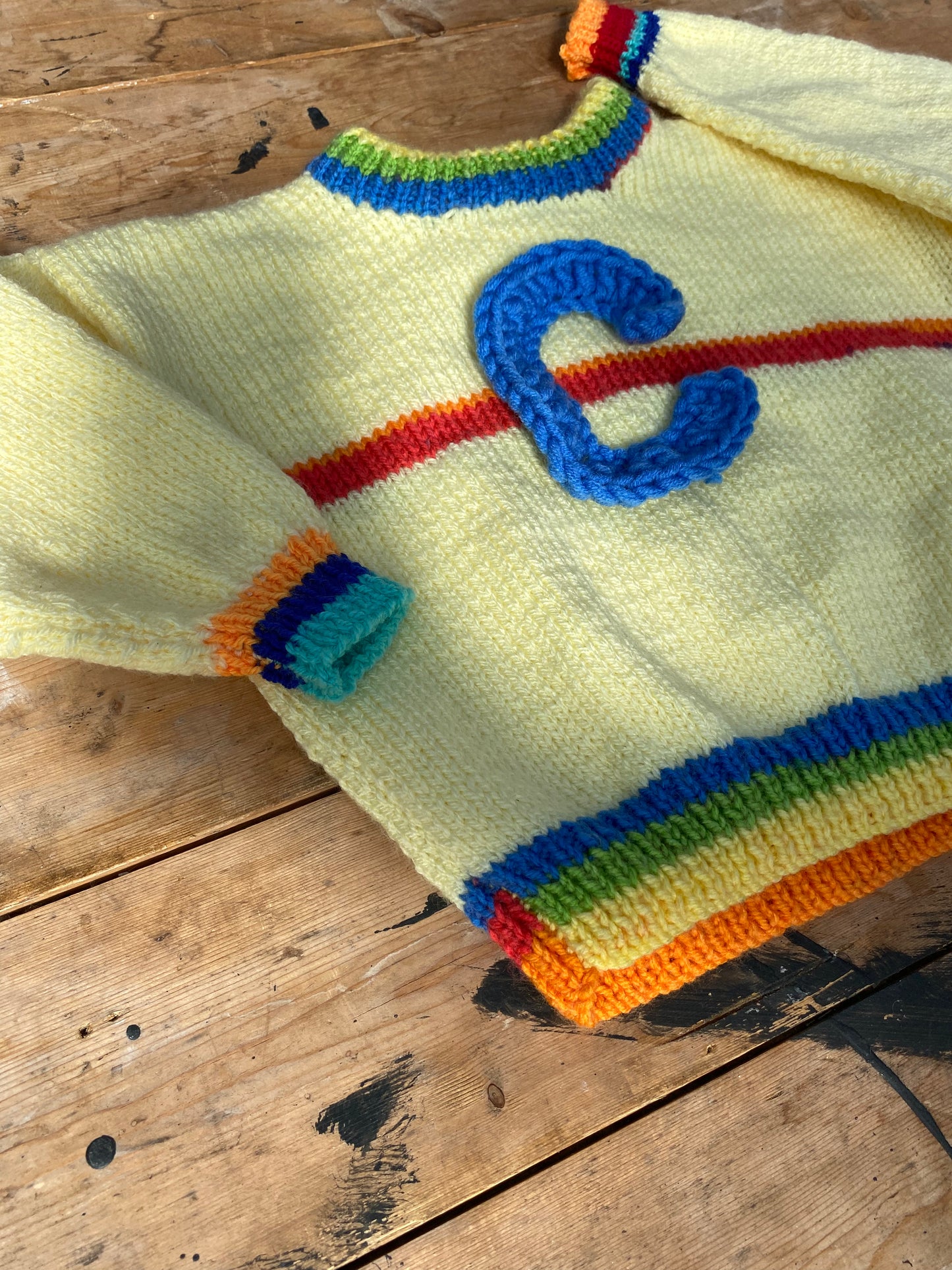 Soft yellow rainbow stripe jumper (18-24 months)