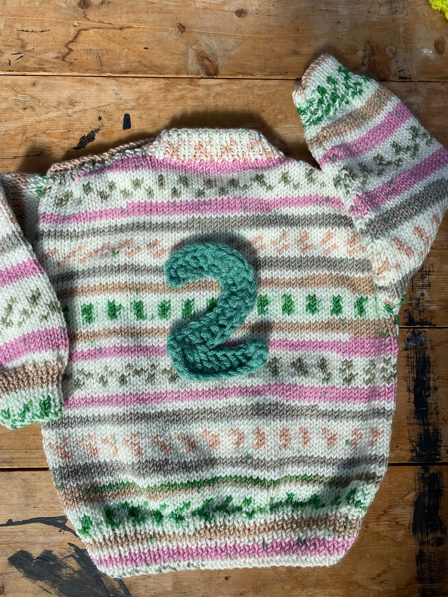Pink and green space dyed jumper (2-3 years)