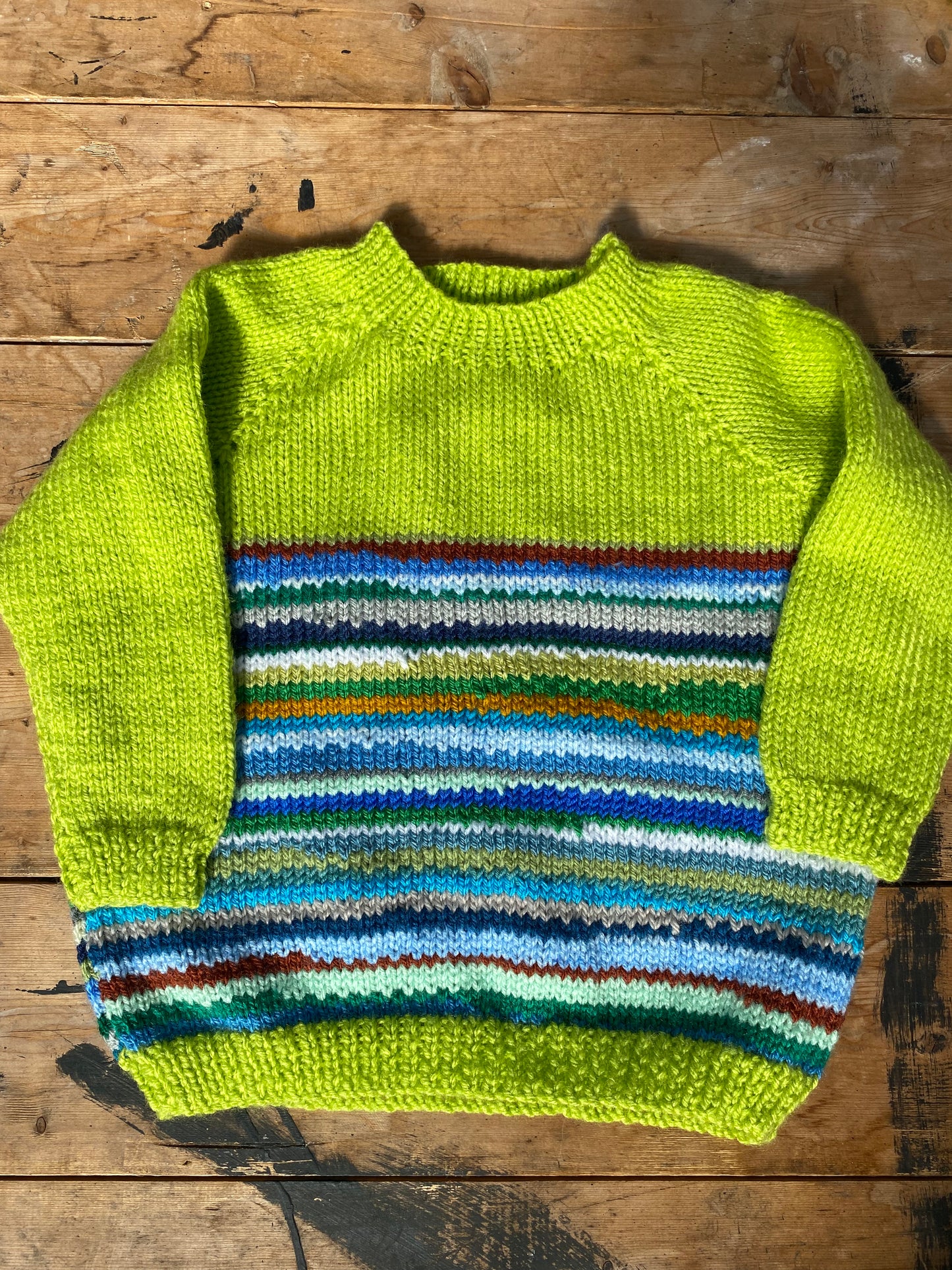 Lime green multi stripe jumper (2-3 years)