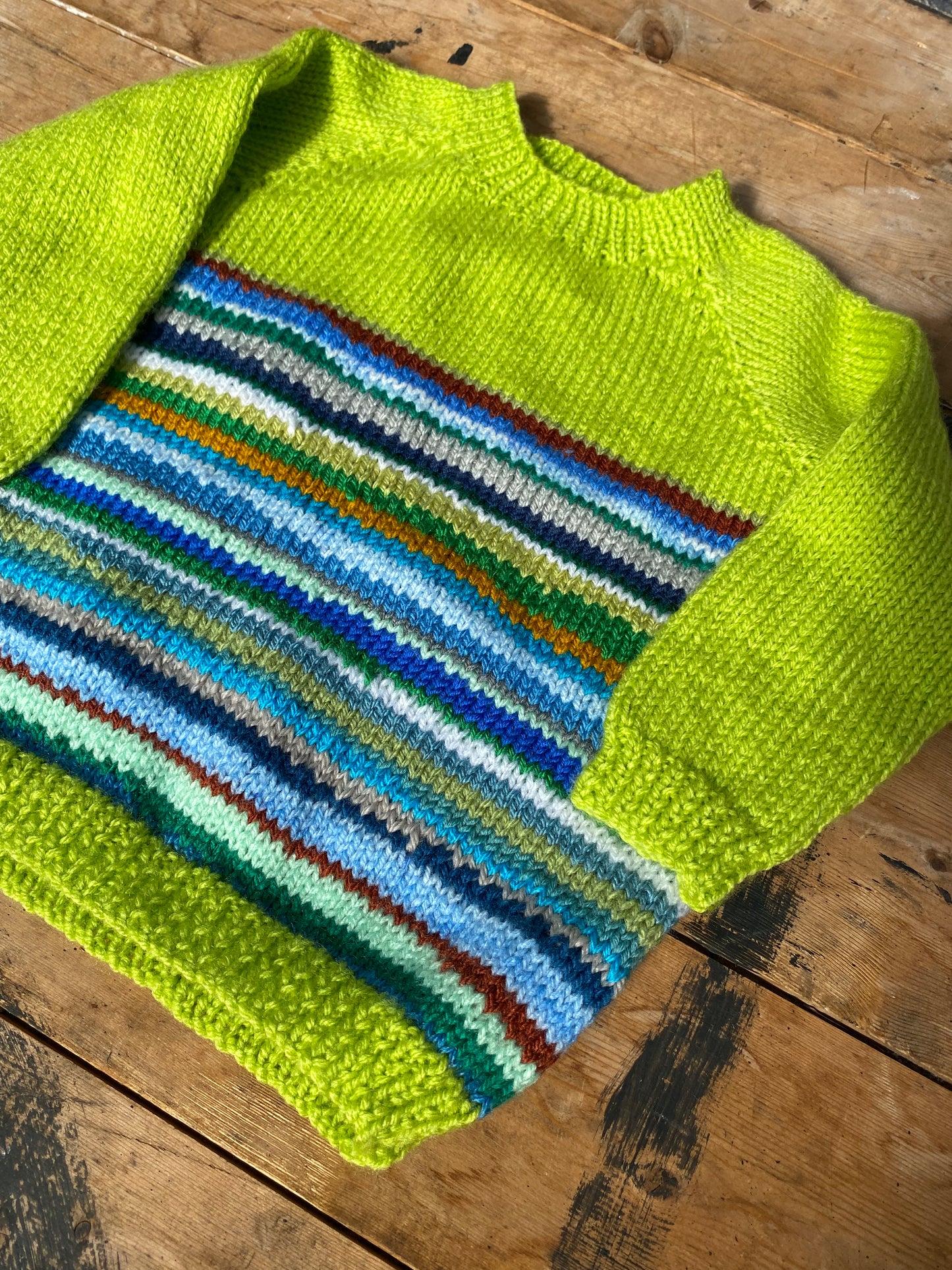 Lime green multi stripe jumper (2-3 years)
