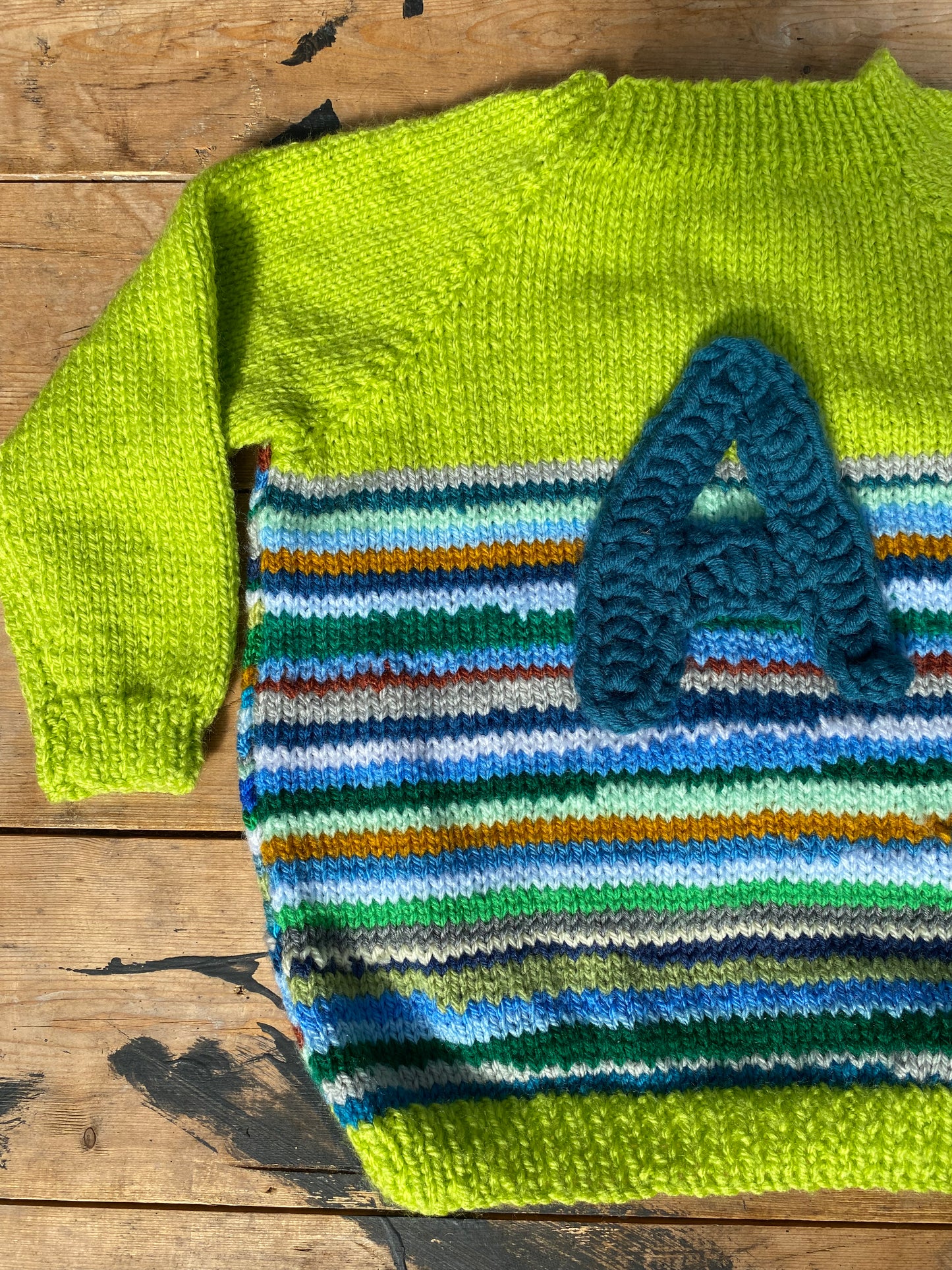 Lime green multi stripe jumper (2-3 years)