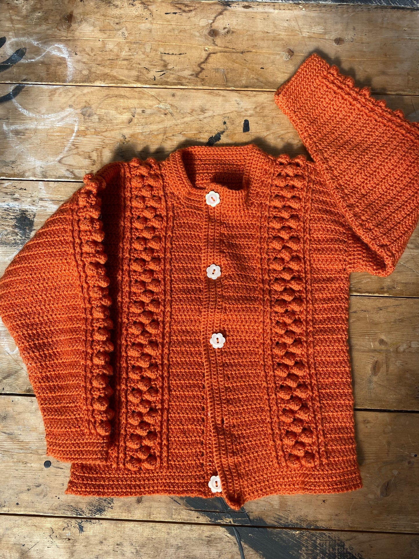 Burnt orange crochet bobble stitch cardigan (18-24 months)