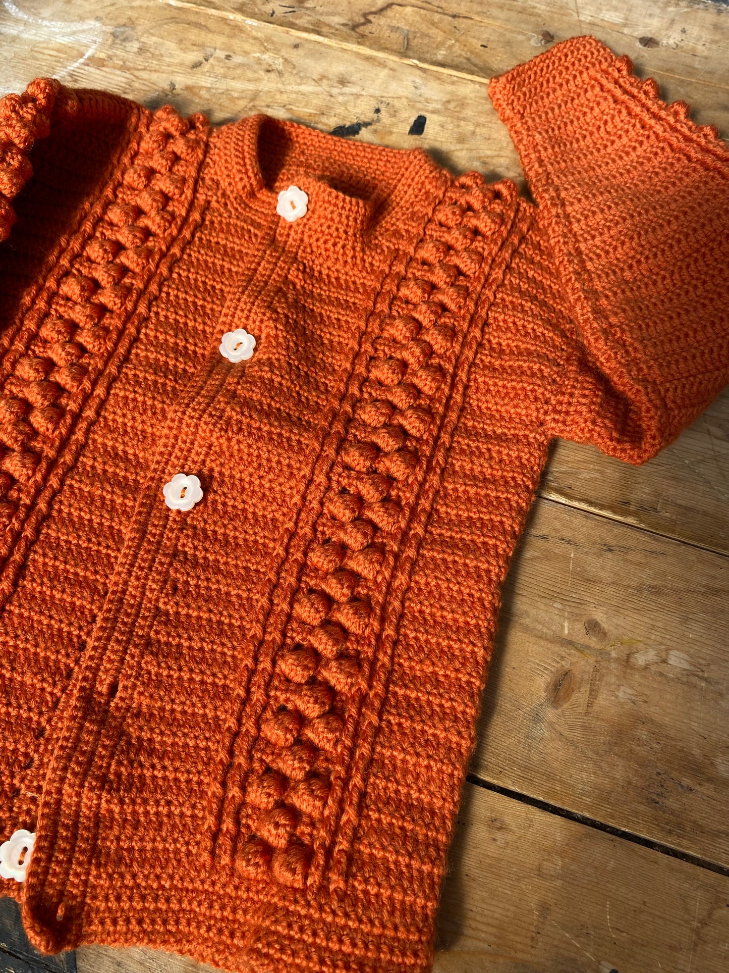 Burnt orange crochet bobble stitch cardigan (18-24 months)