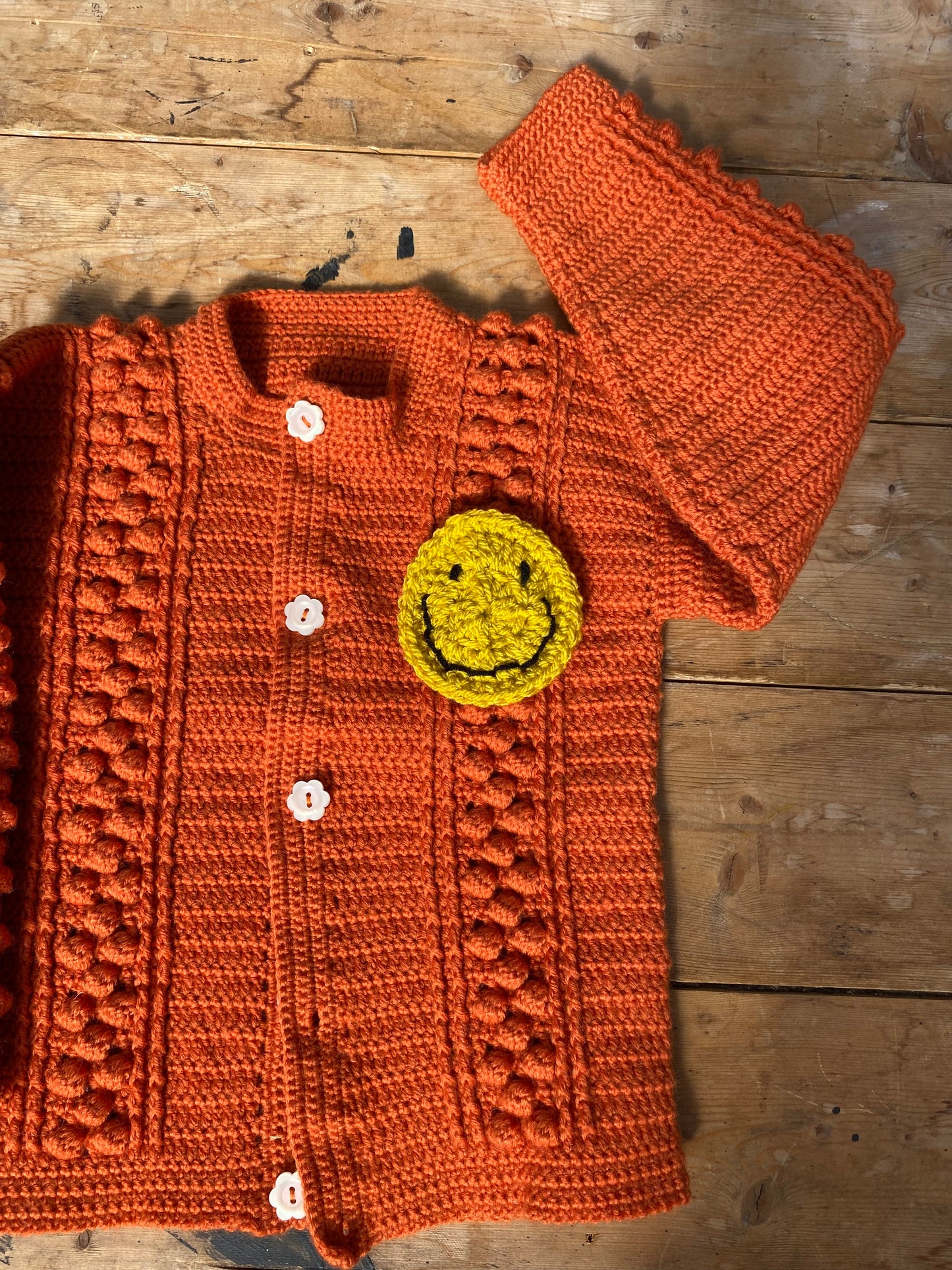 Burnt orange crochet bobble stitch cardigan (18-24 months)