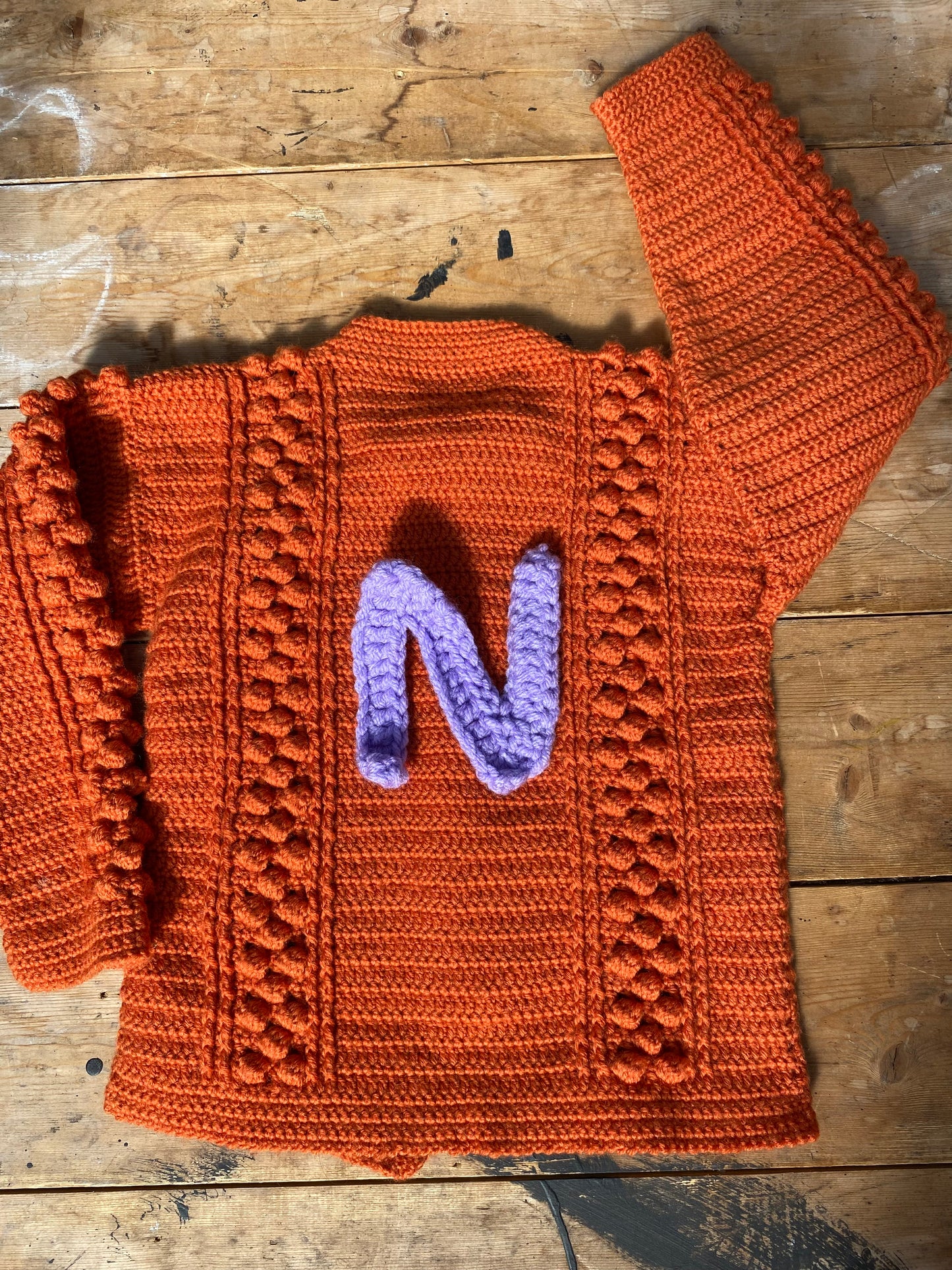 Burnt orange crochet bobble stitch cardigan (18-24 months)