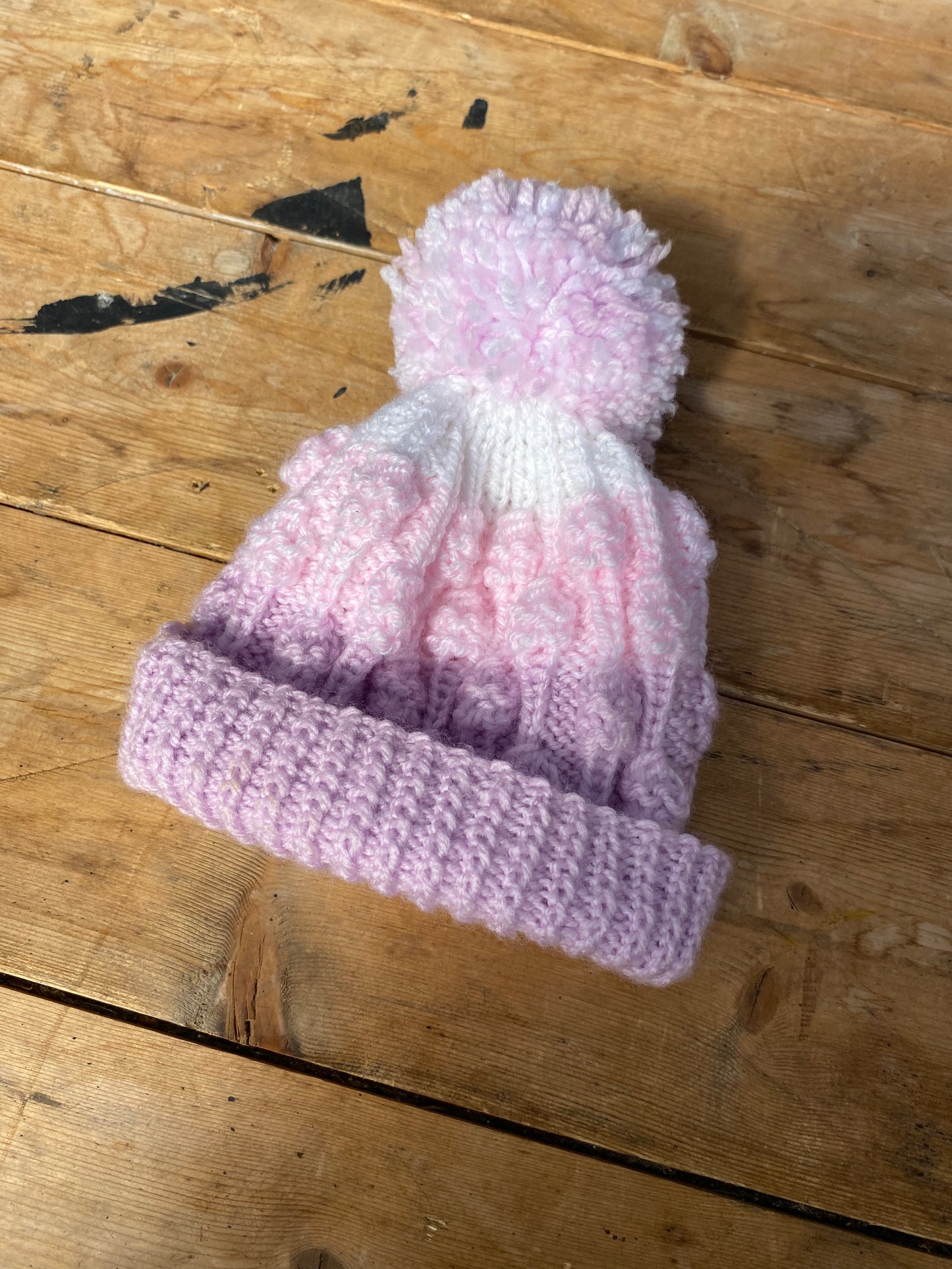 Pastel bobble stitch beanie hat (0-3 months)