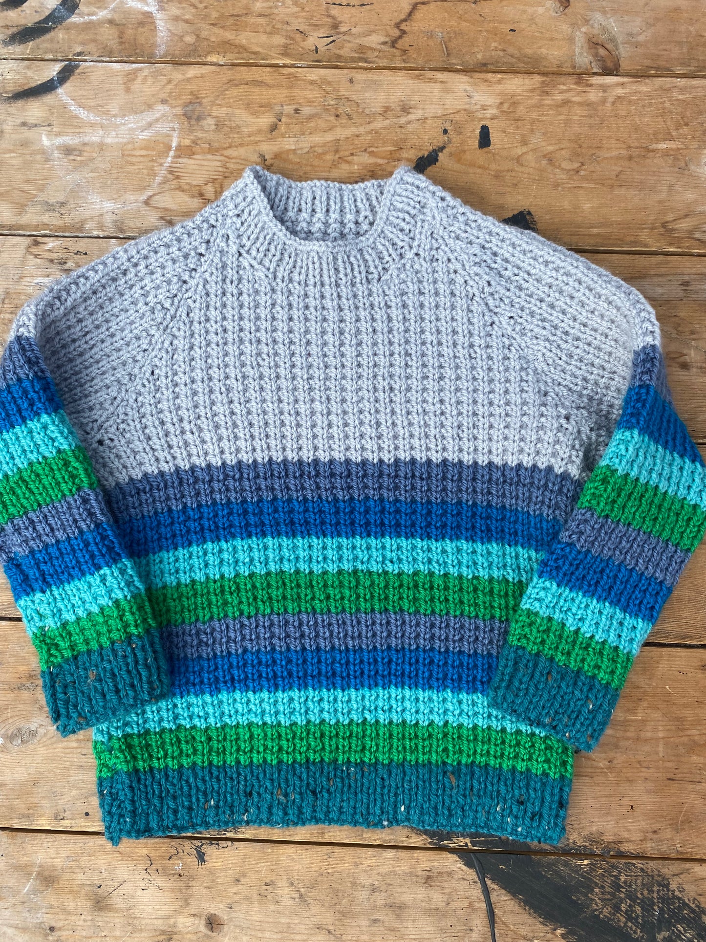 Grey, green and blue ribbed jumper (2-3 years)