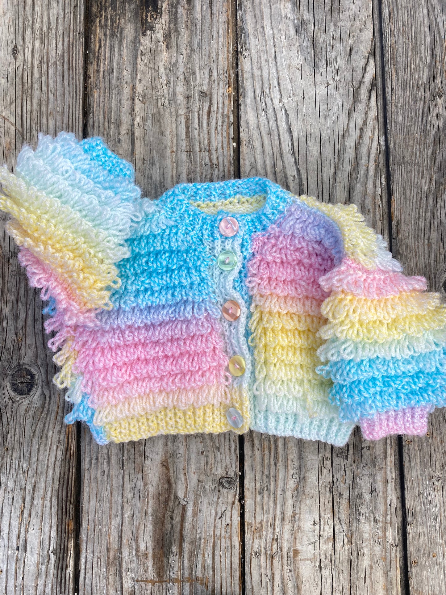 Pastel ombre rainbow loop stitch cardigan (3-6 months)