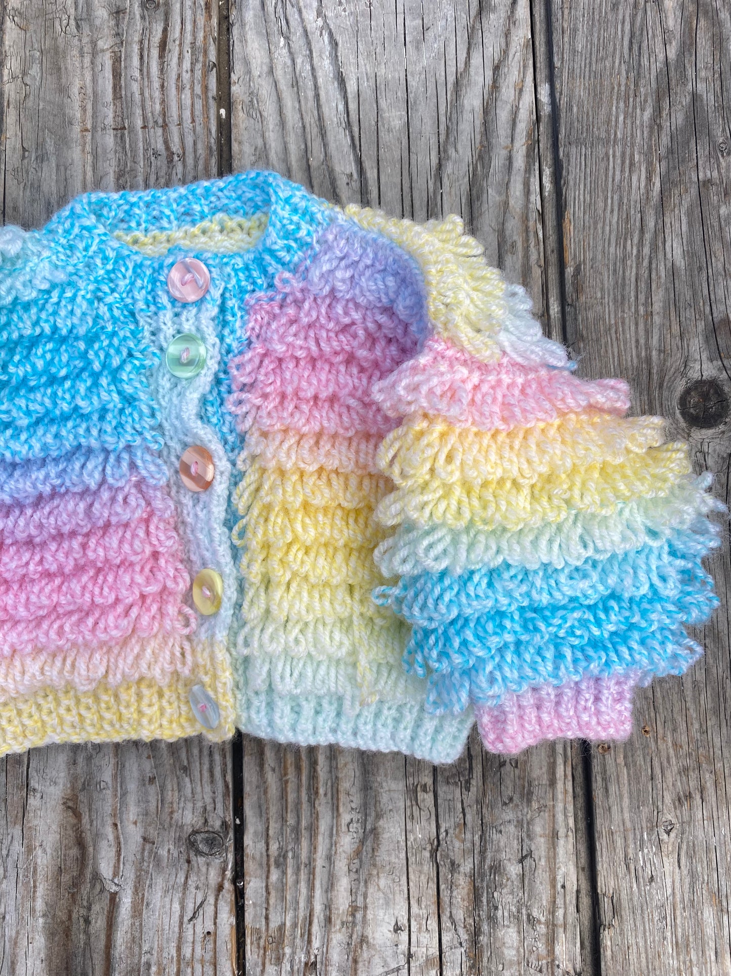 Pastel ombre rainbow loop stitch cardigan (3-6 months)