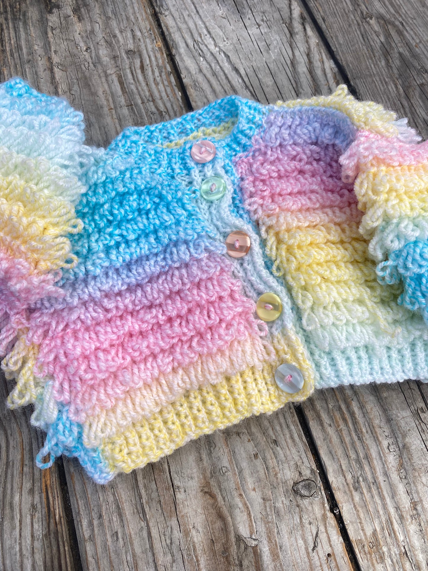 Pastel ombre rainbow loop stitch cardigan (3-6 months)