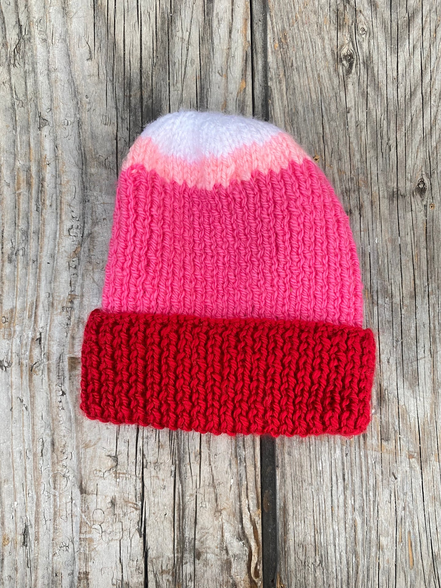 Pink, red and white colourblock beanie hat (3-12 months)