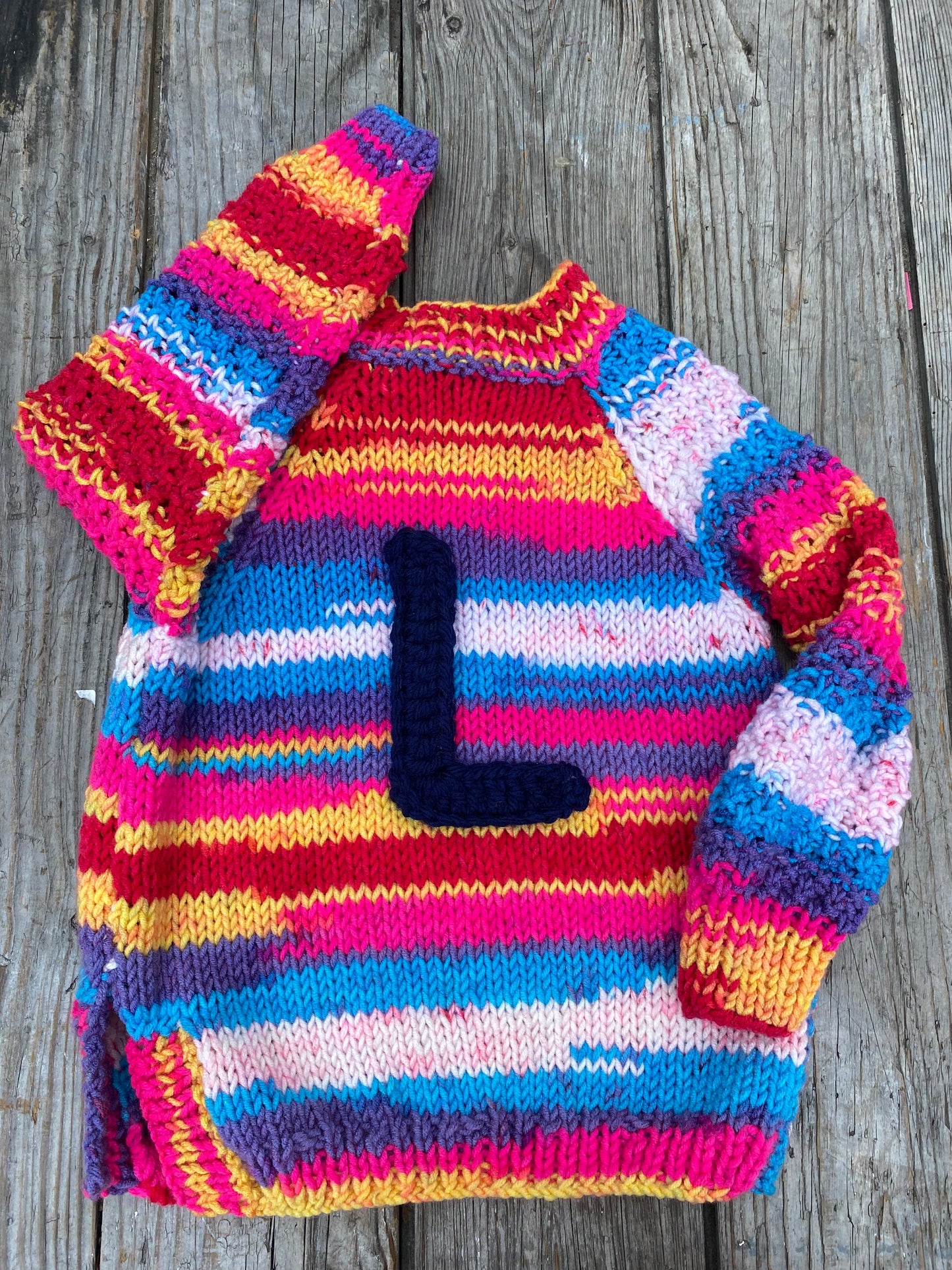 Rainbow spacedyed chunky knit jumper (6-7 years)
