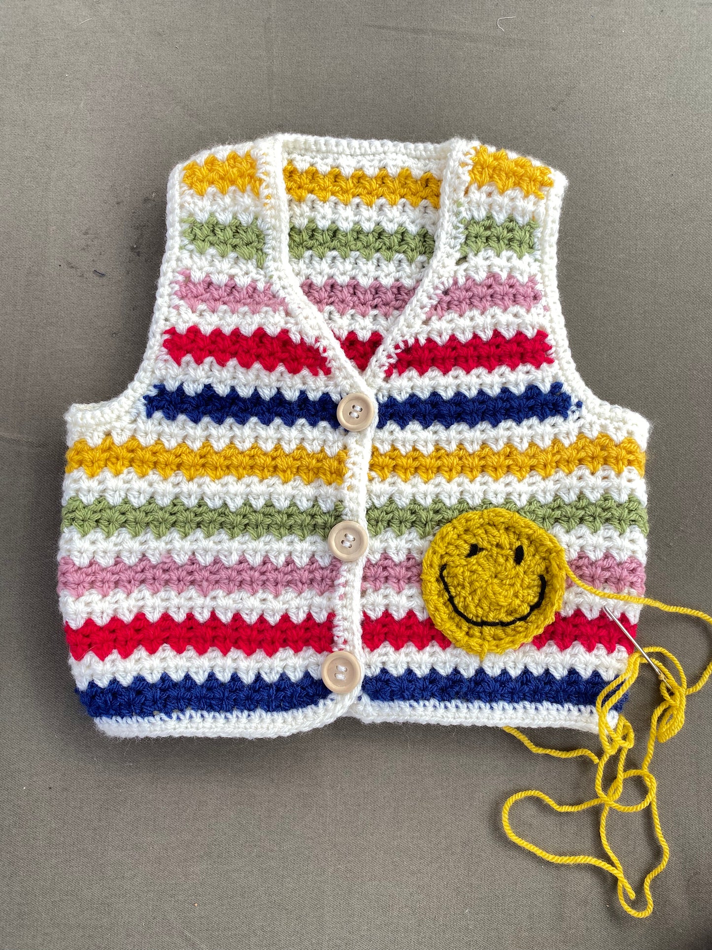 Rainbow stripe crochet waistcoat (1-2 years)