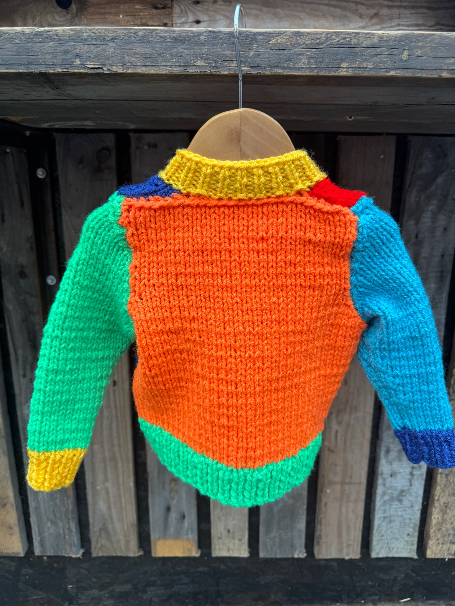 Primary colour-block chunky knit cardigan with pocket (1-2 years)