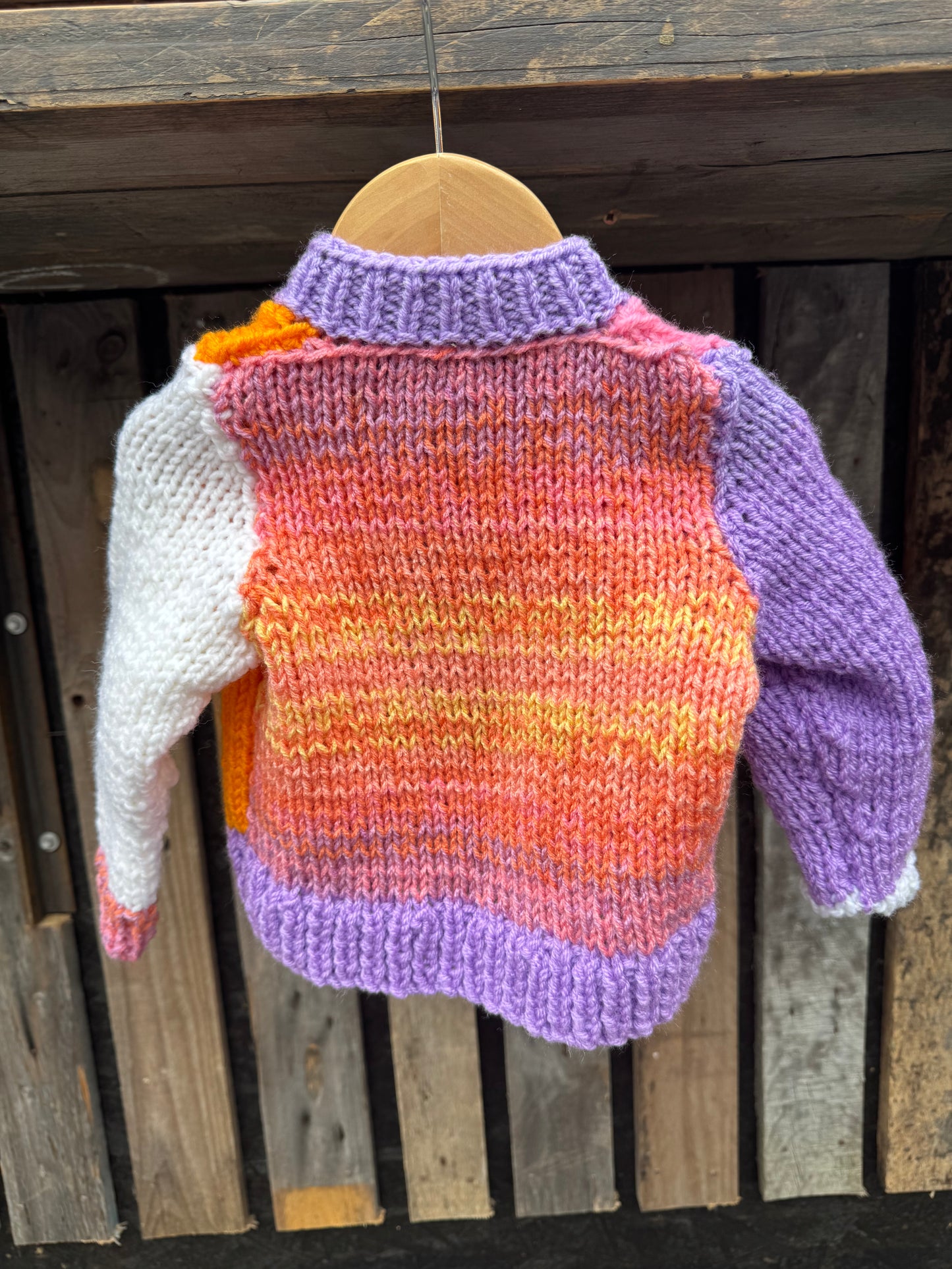 Lilac/Pink/Orange colour-block chunky knit cardigan (6-12 months)