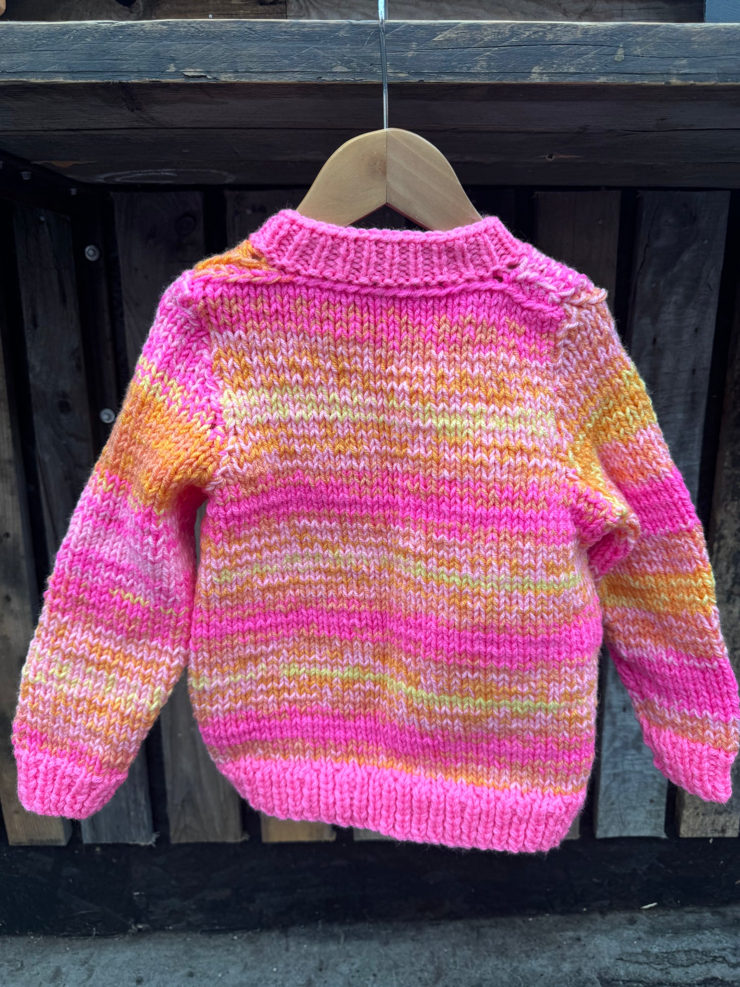 Neon Pink twisted yarn chunky knit cardigan (5-6 years)