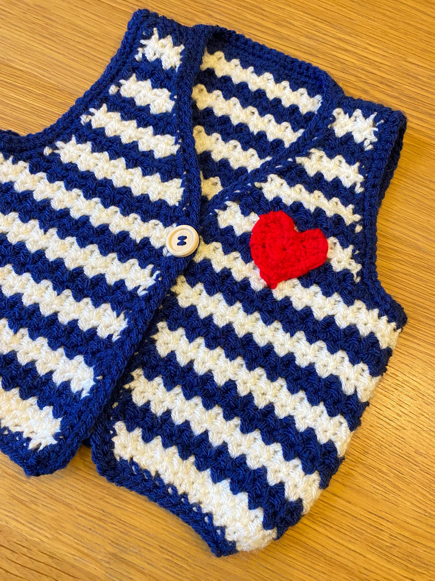 Navy & ecru stripe crochet waistcoat (2-3 years)