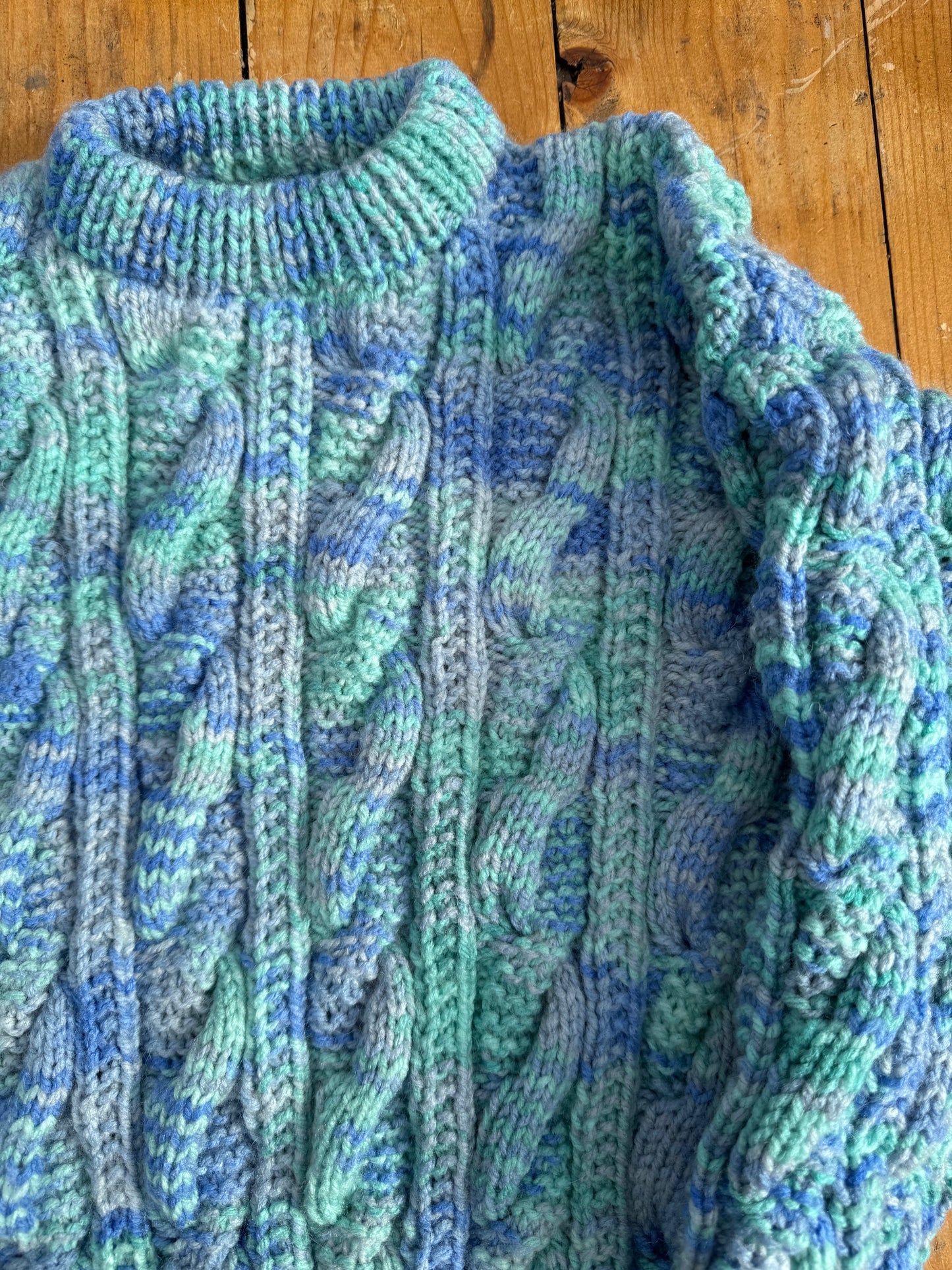 Blue/Green twisted yarn aran cable knit Jumper (6-7 years)