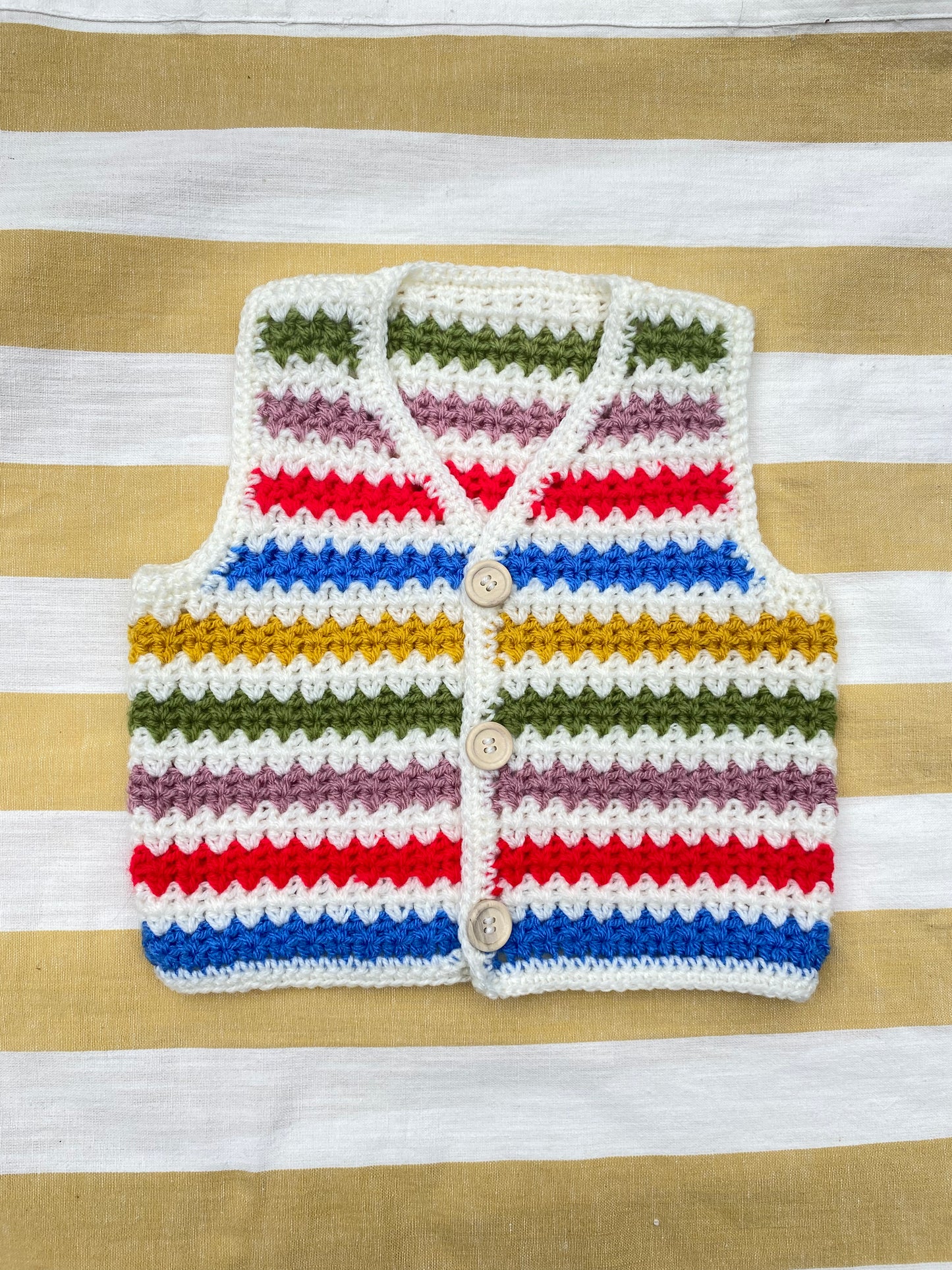 Rainbow stripe crochet waistcoat (1-2 years)