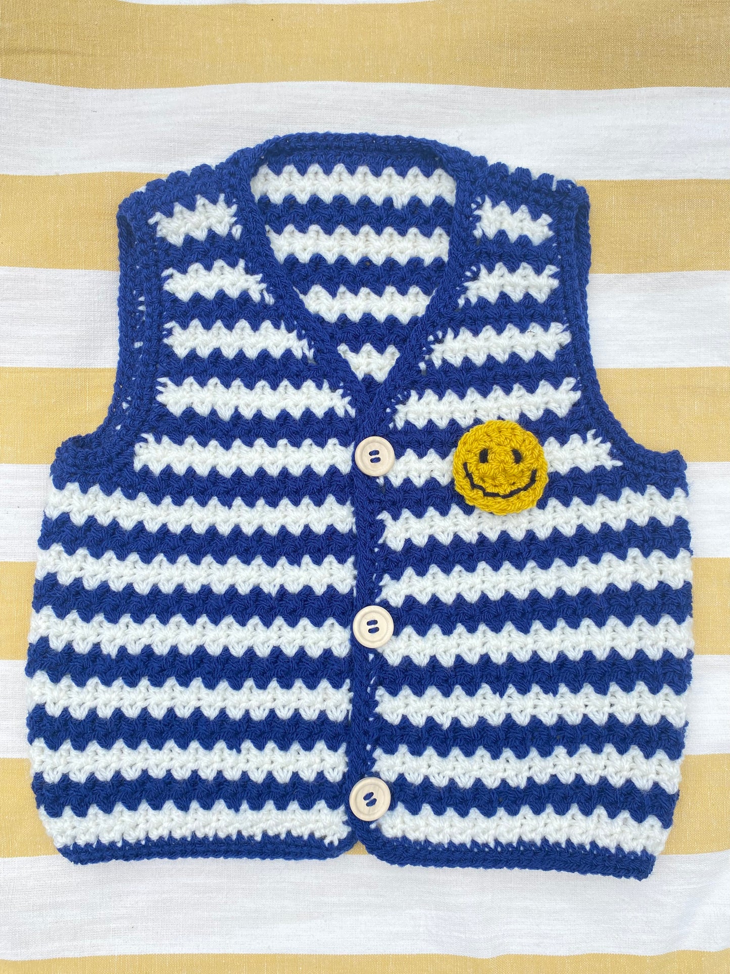 Navy & ecru stripe crochet waistcoat (2-3 years)