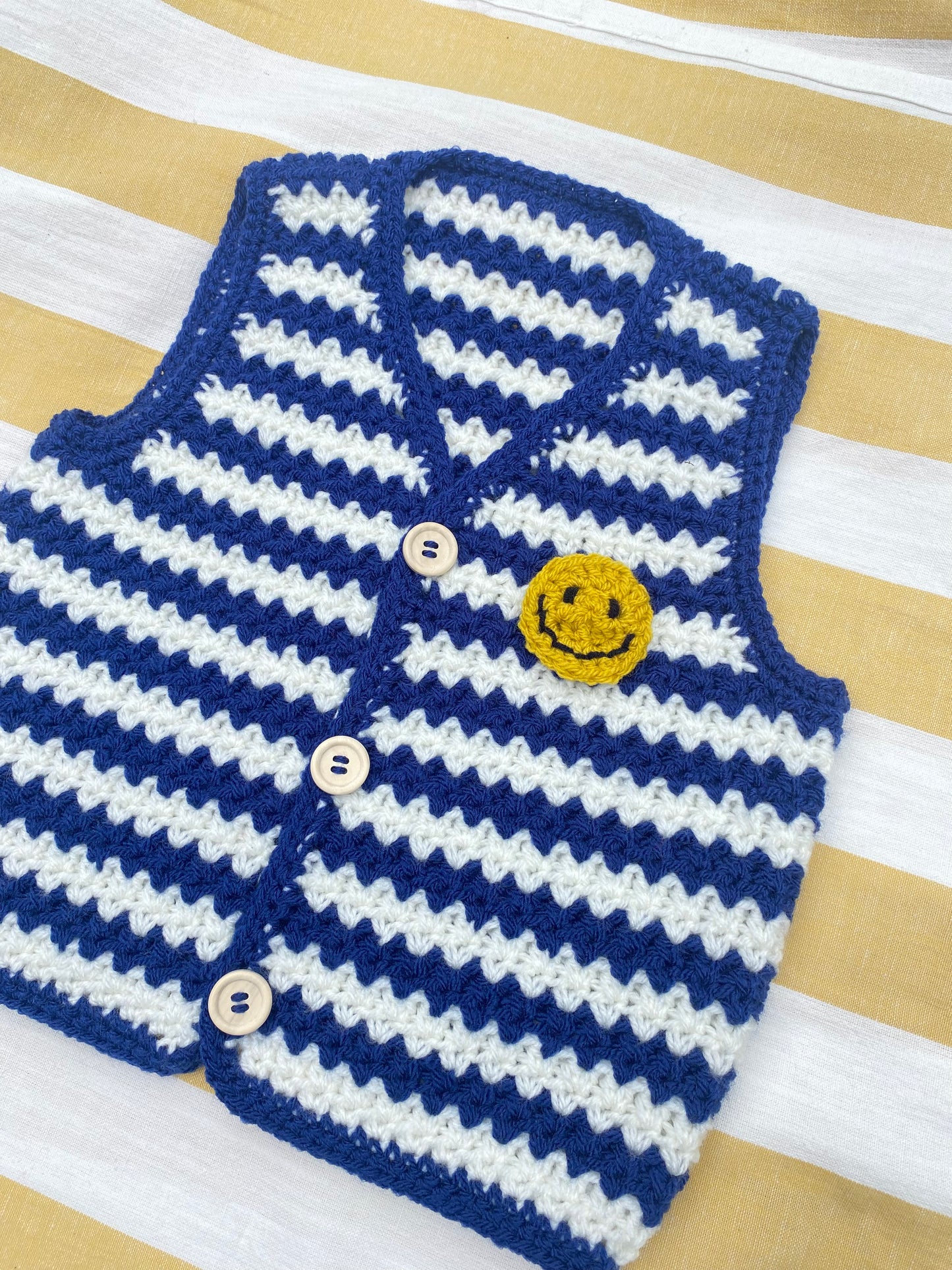 Navy & ecru stripe crochet waistcoat (2-3 years)