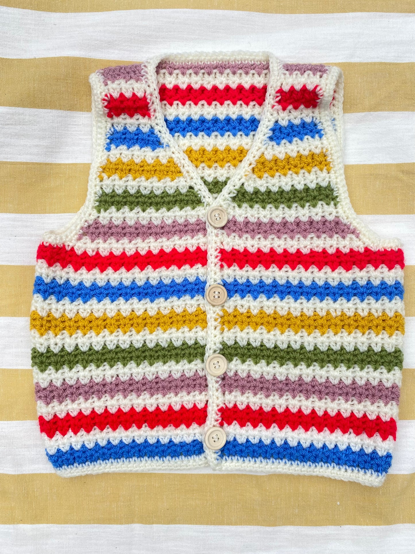 Rainbow stripe crochet waistcoat (3-4 years)