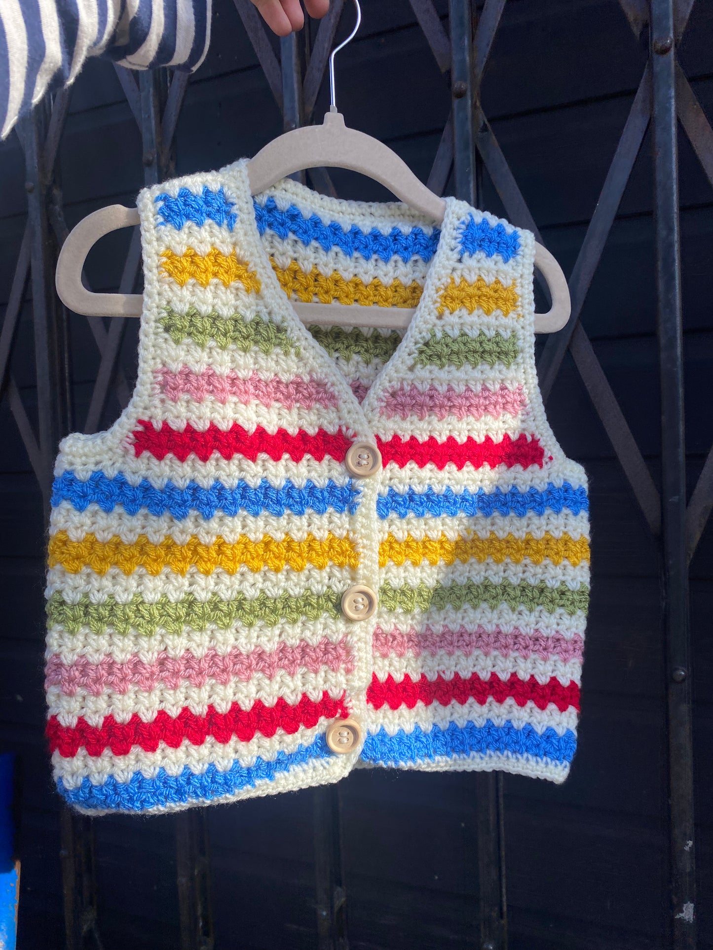Rainbow stripe crochet waistcoat (2-3 years)