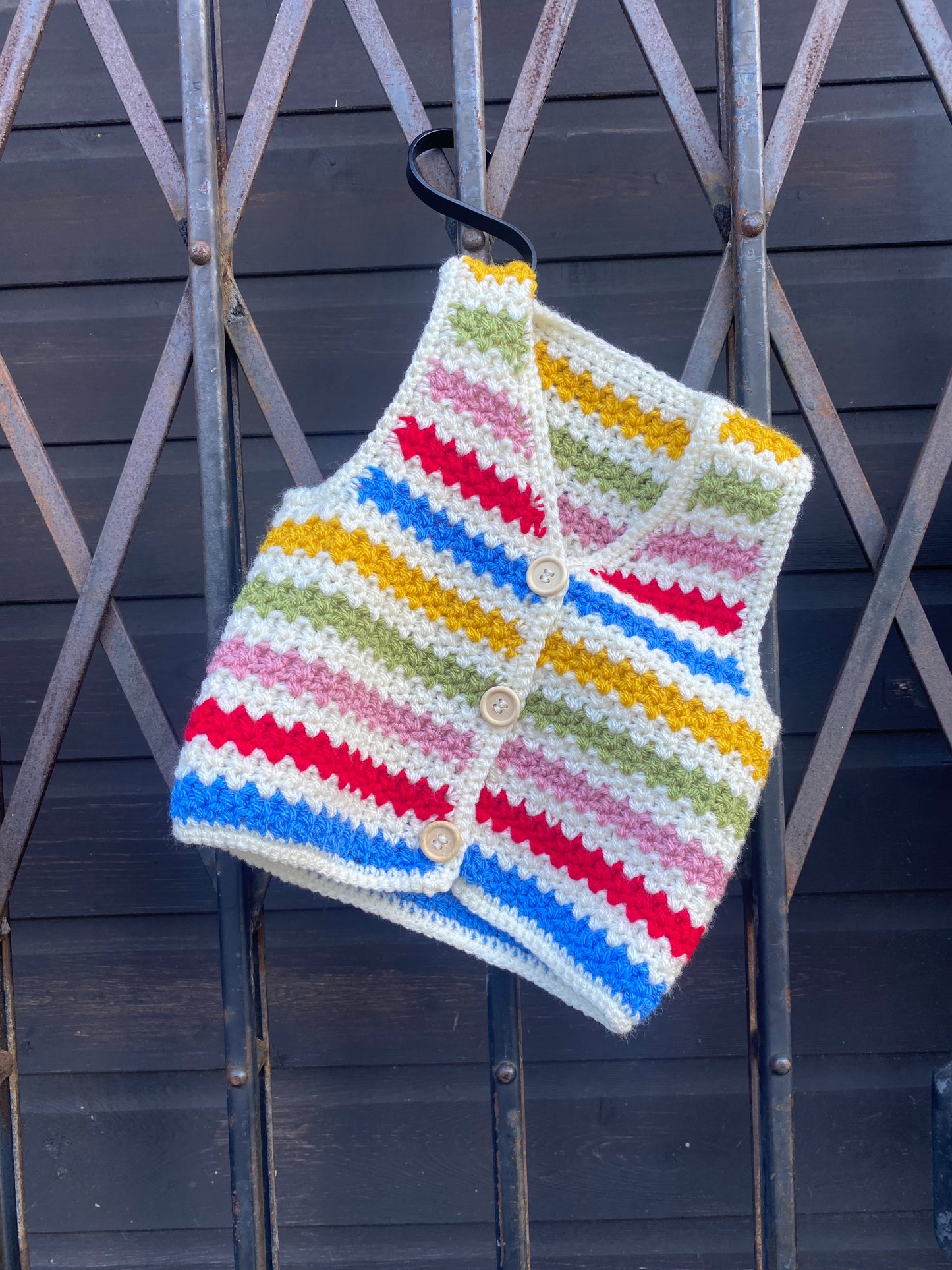 Rainbow stripe crochet waistcoat (1-2 years)