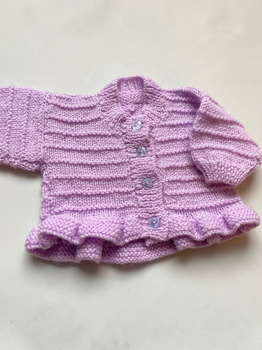 Lilac frilled hem Cardigan (0-3 months)