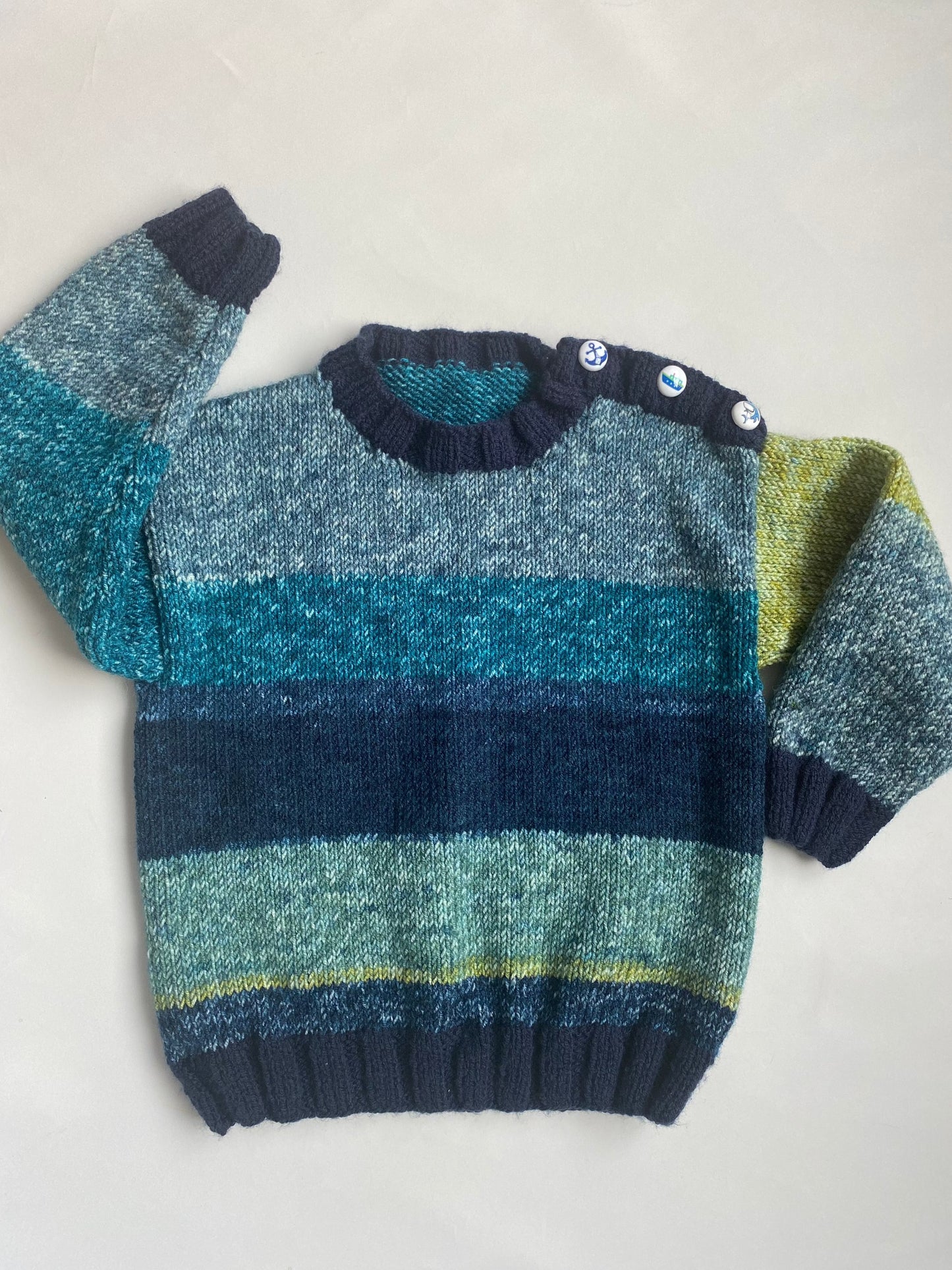 Tonal blues and greens colourblock Jumper (2-3 years)