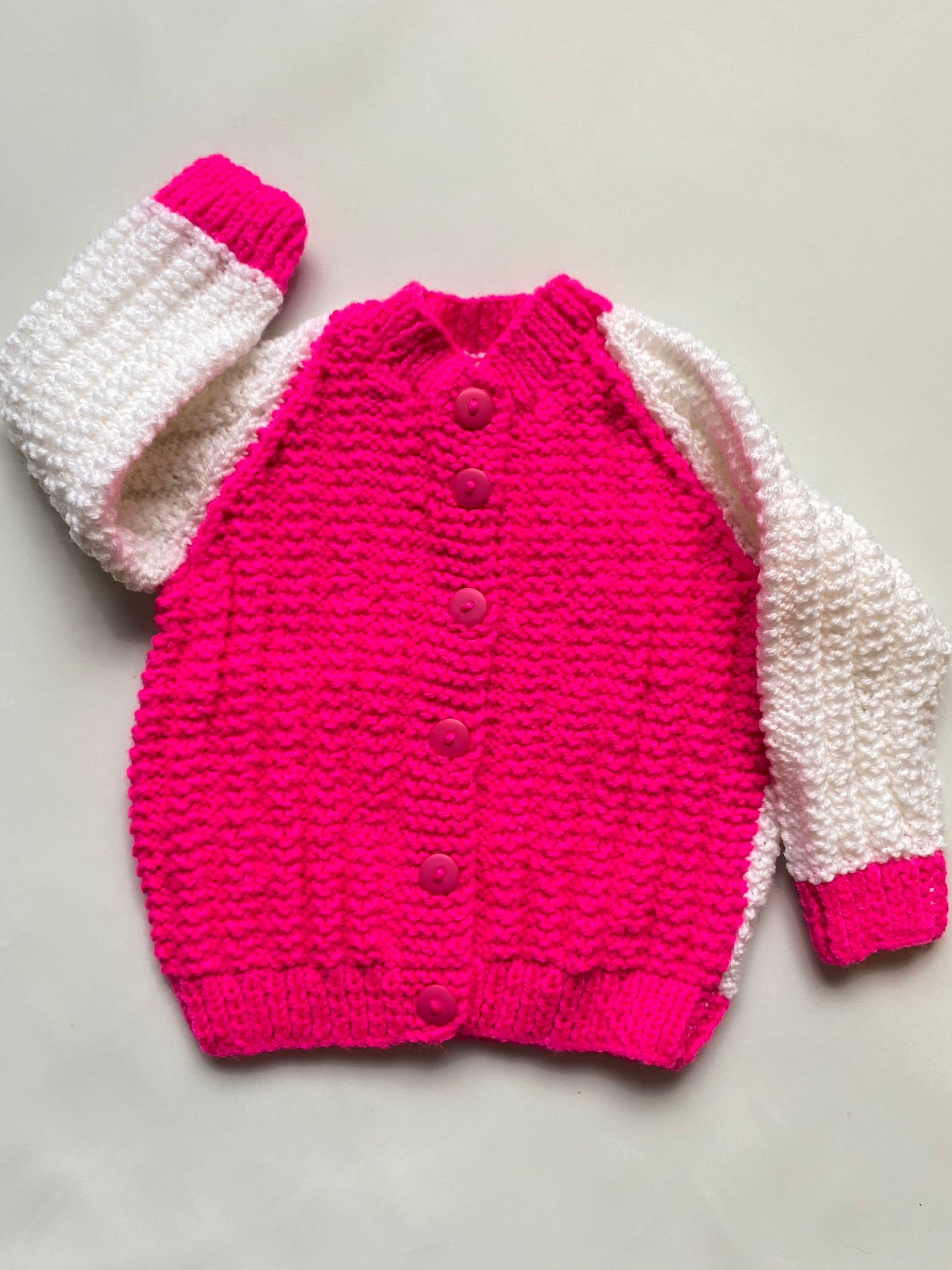 Neon Pink and white colourblock Cardigan (6-12 months) – Knot to Knot