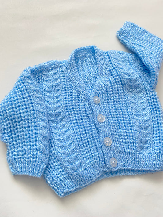 Soft Blue Cable Stitch Cardigan (0-3 months)