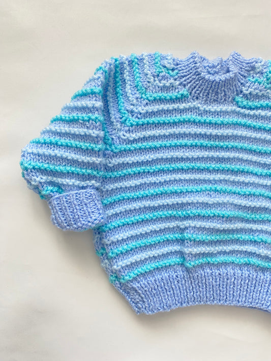 Pale Blue Textured Stitch Stripe Jumper (0-3 months)