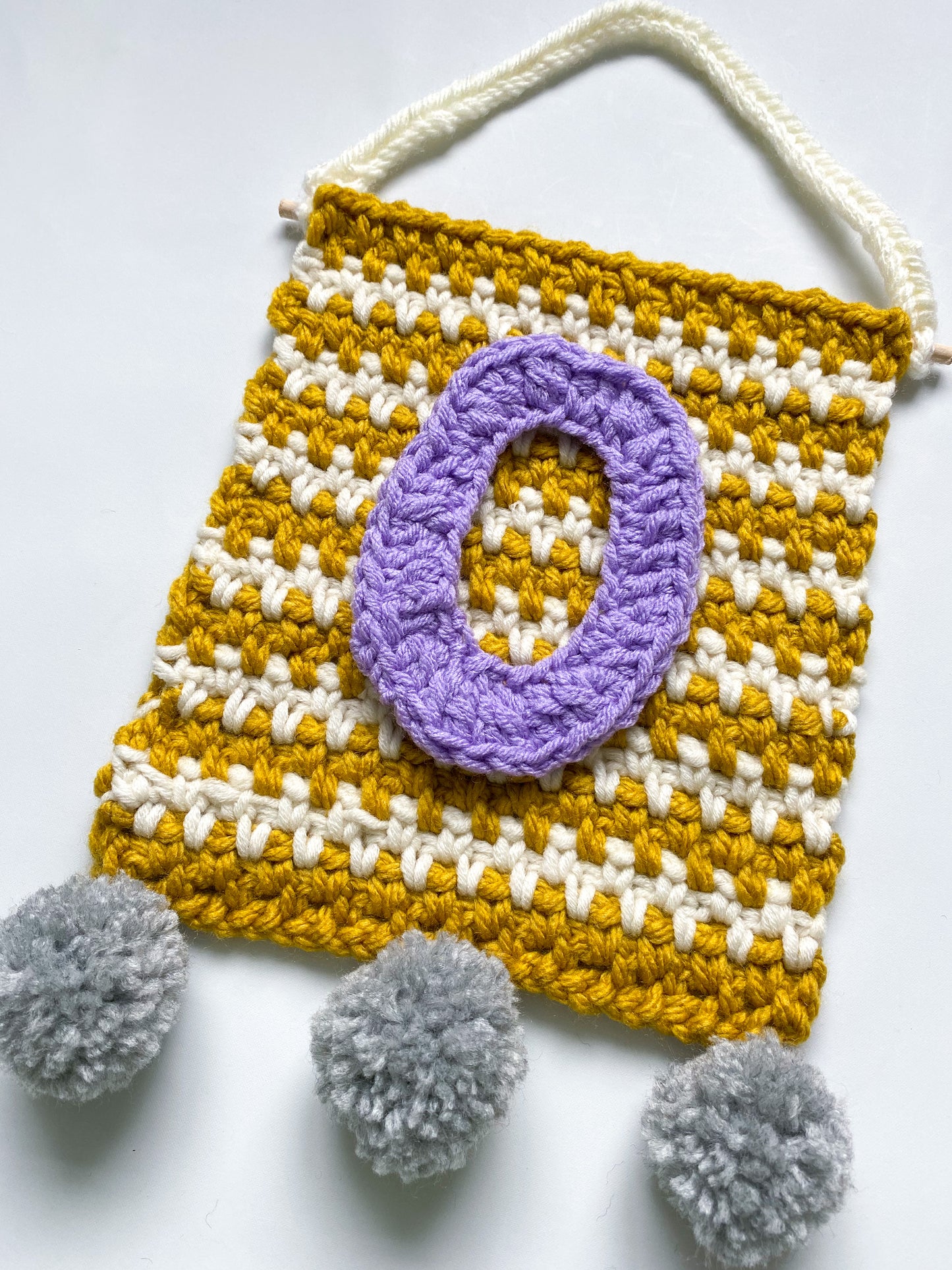Mustard and Ecru Stripe Crochet Banner
