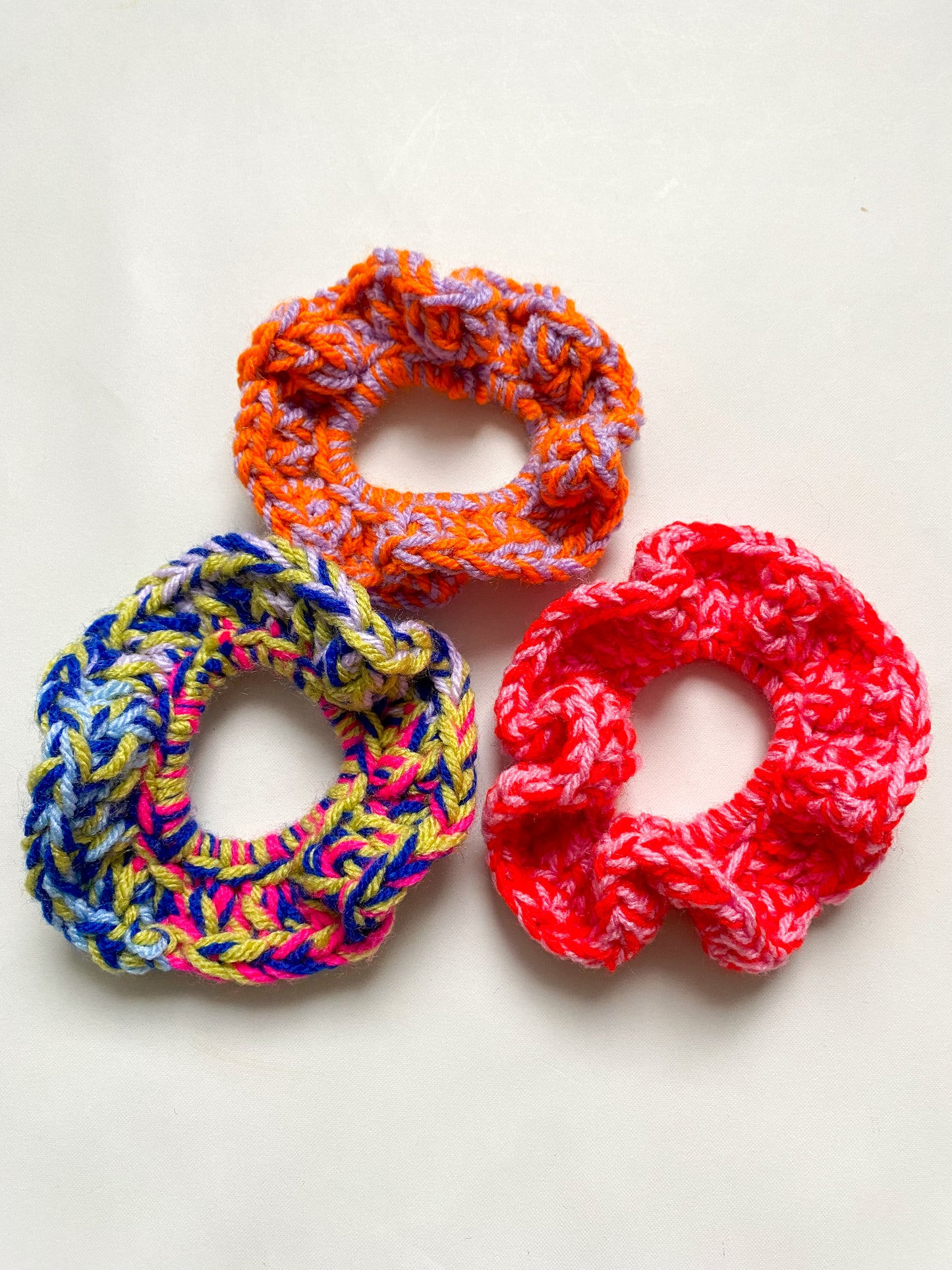 Oversized crochet scrap yarn Scrunchies