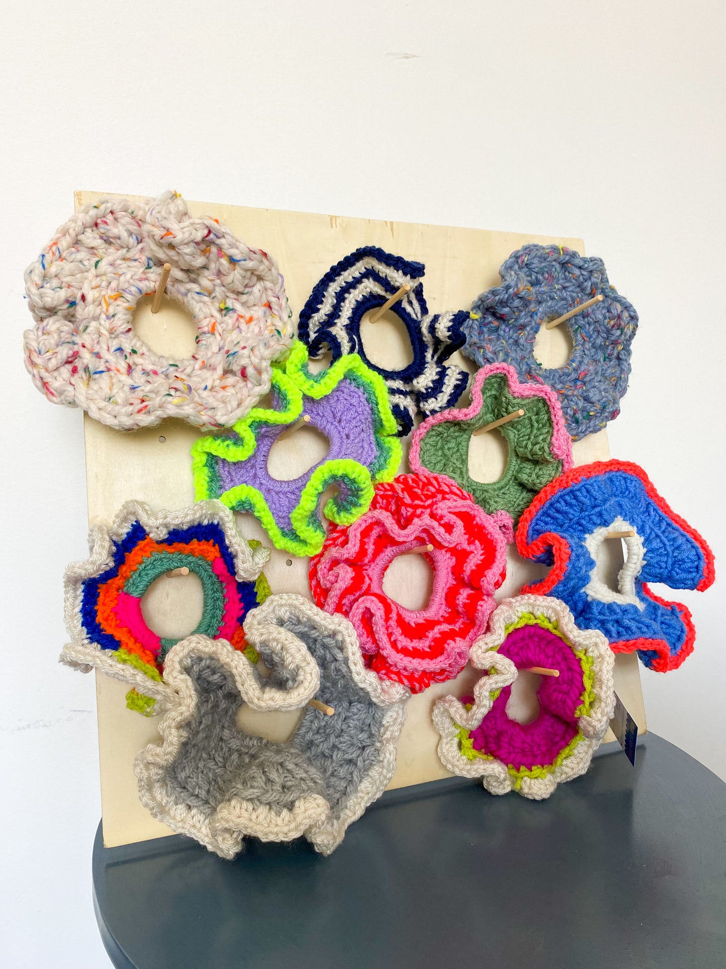 Oversized crochet scrap yarn Scrunchies